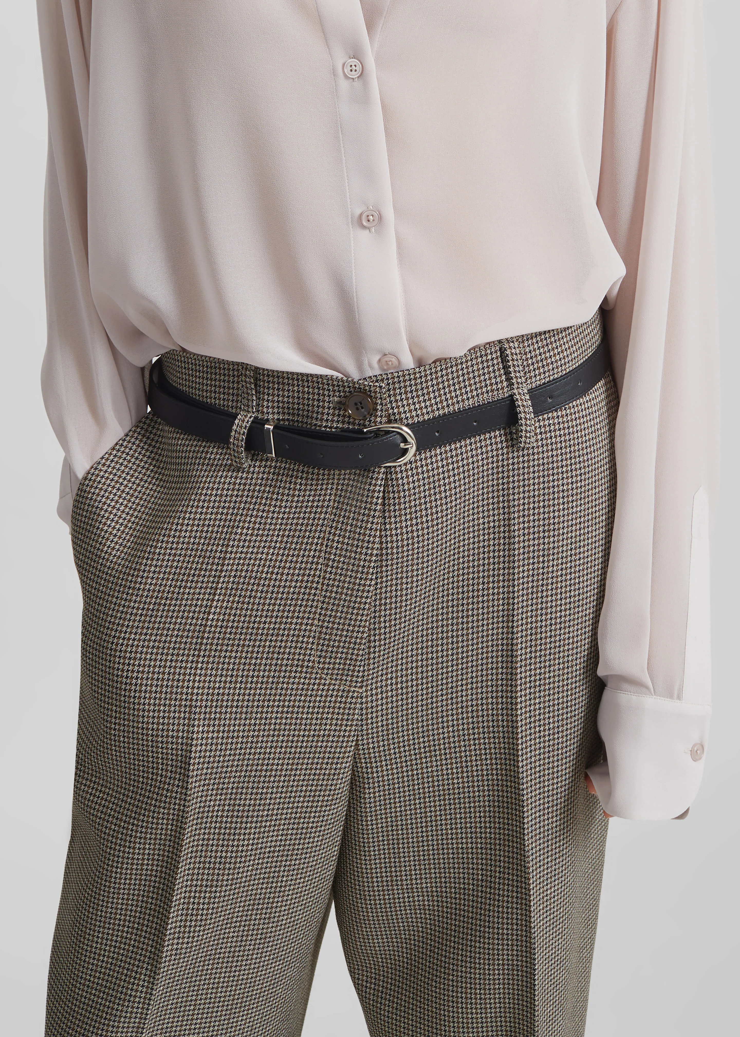Aubel Belted Straight Pants - Black Houndstooth - Image 2