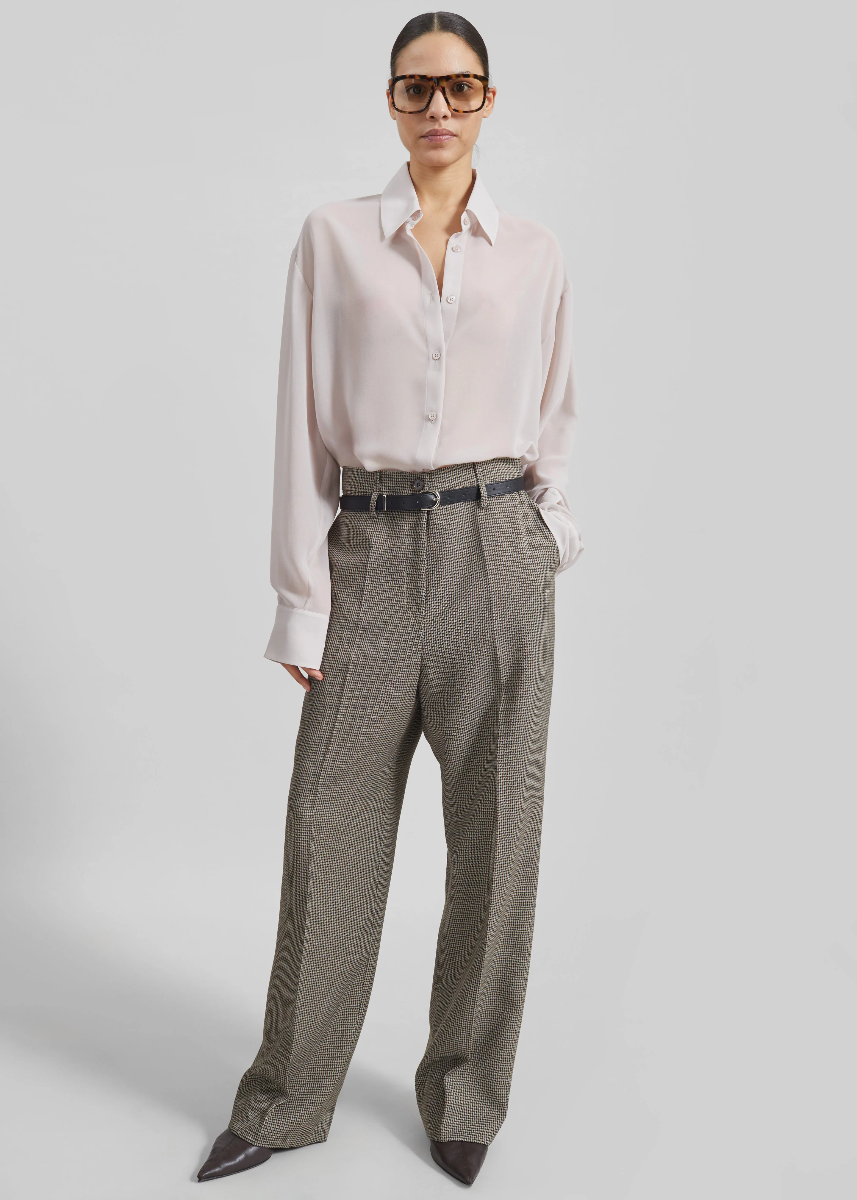 Aubel Belted Straight Pants - Black Houndstooth - Image 4