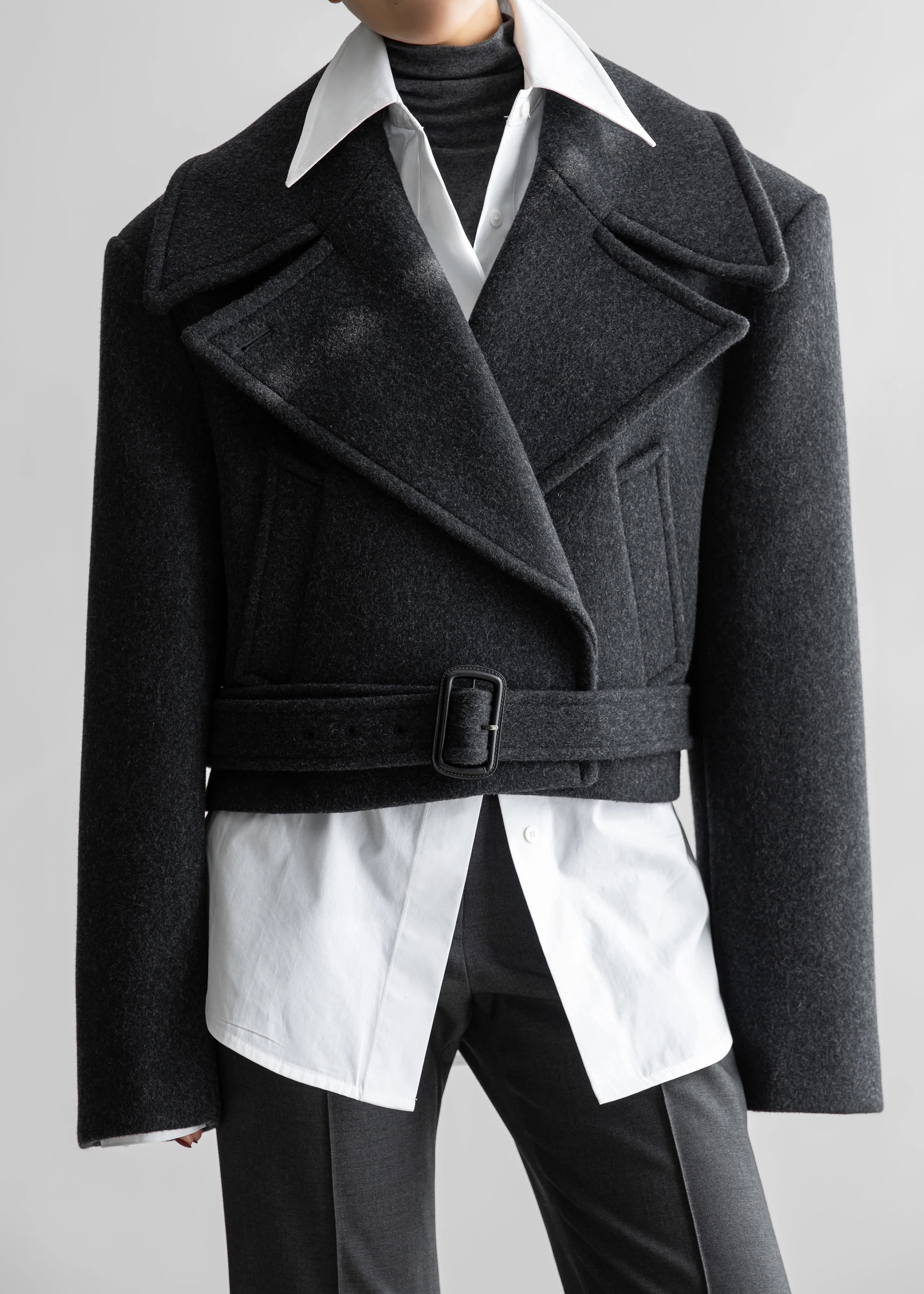 Aumale Cropped Wool Peacoat - Charcoal - Image 8