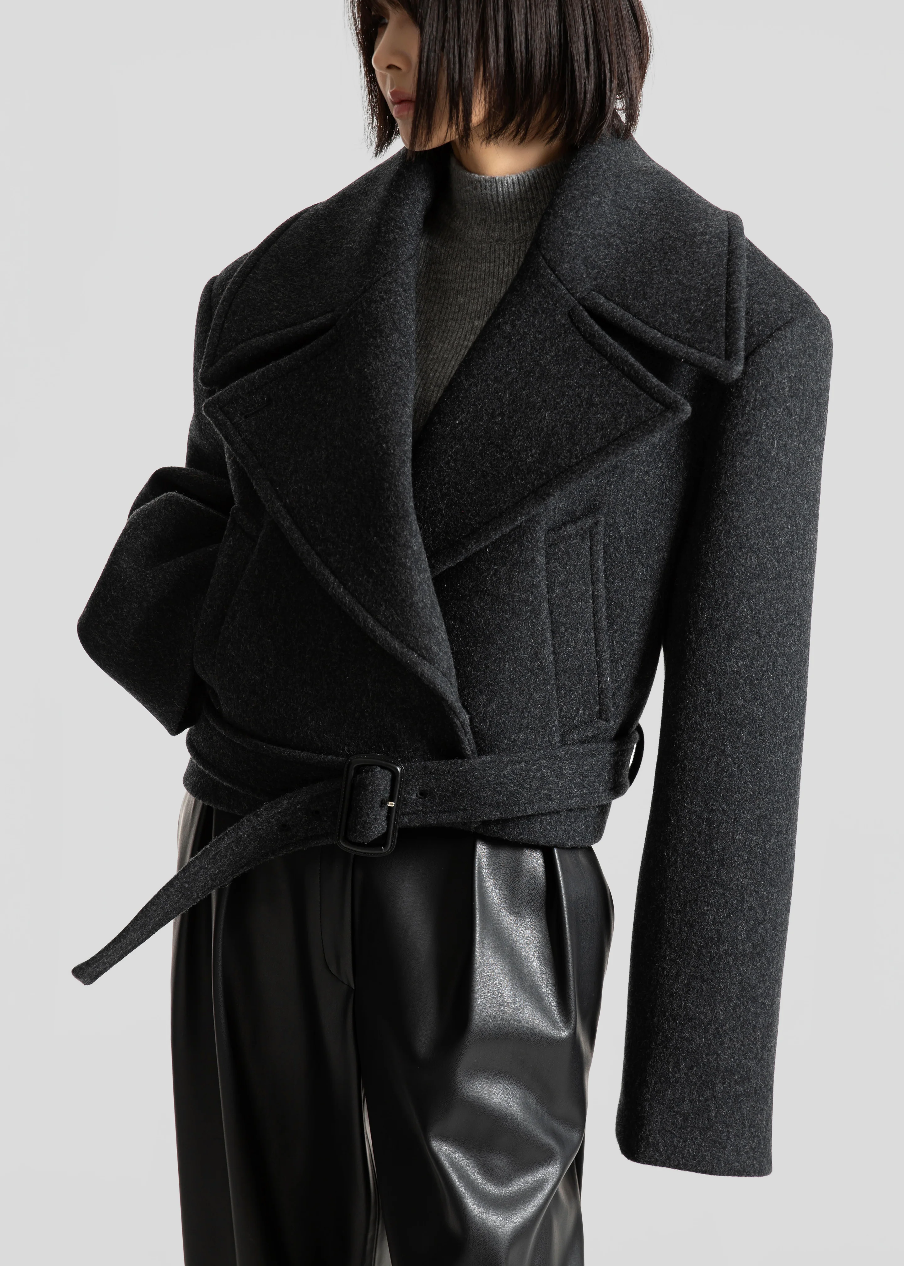 Aumale Cropped Wool Peacoat - Charcoal - Image 9