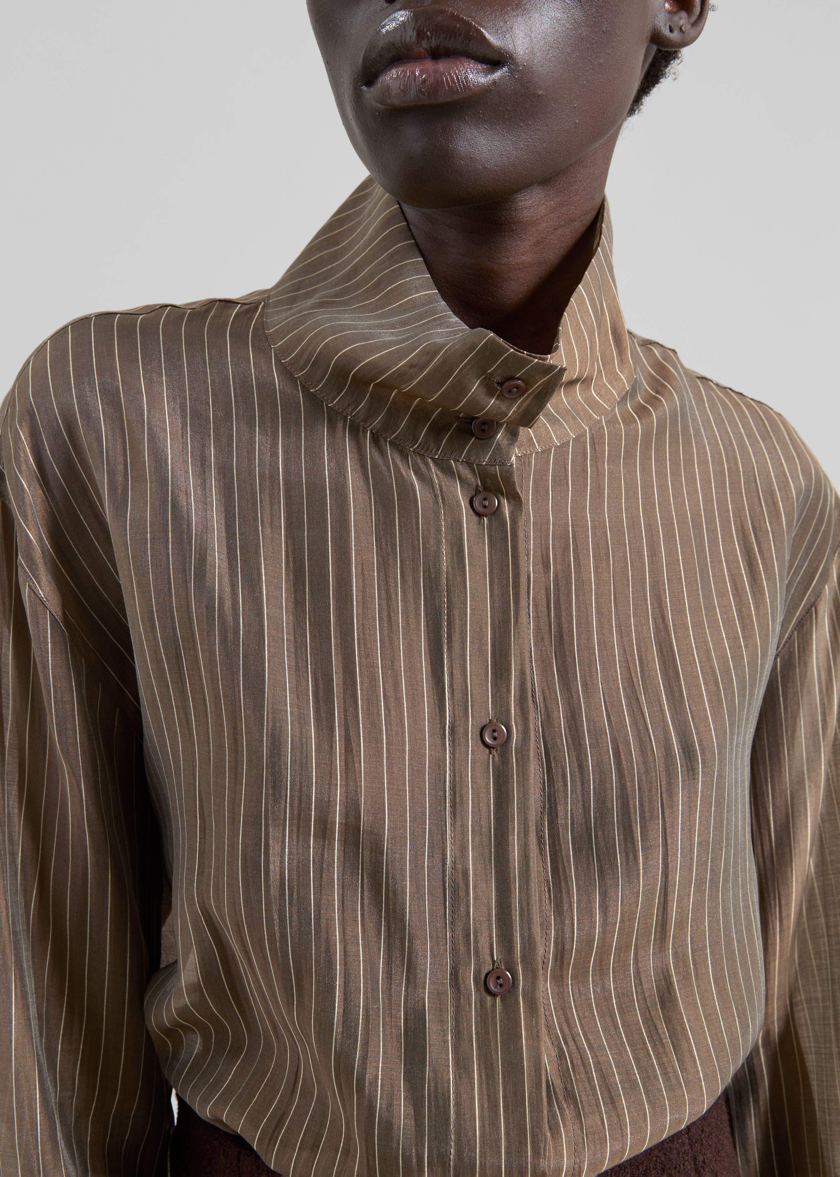 Avila Sheer Fluid Shirt - Brown/White Stripe - Image 2