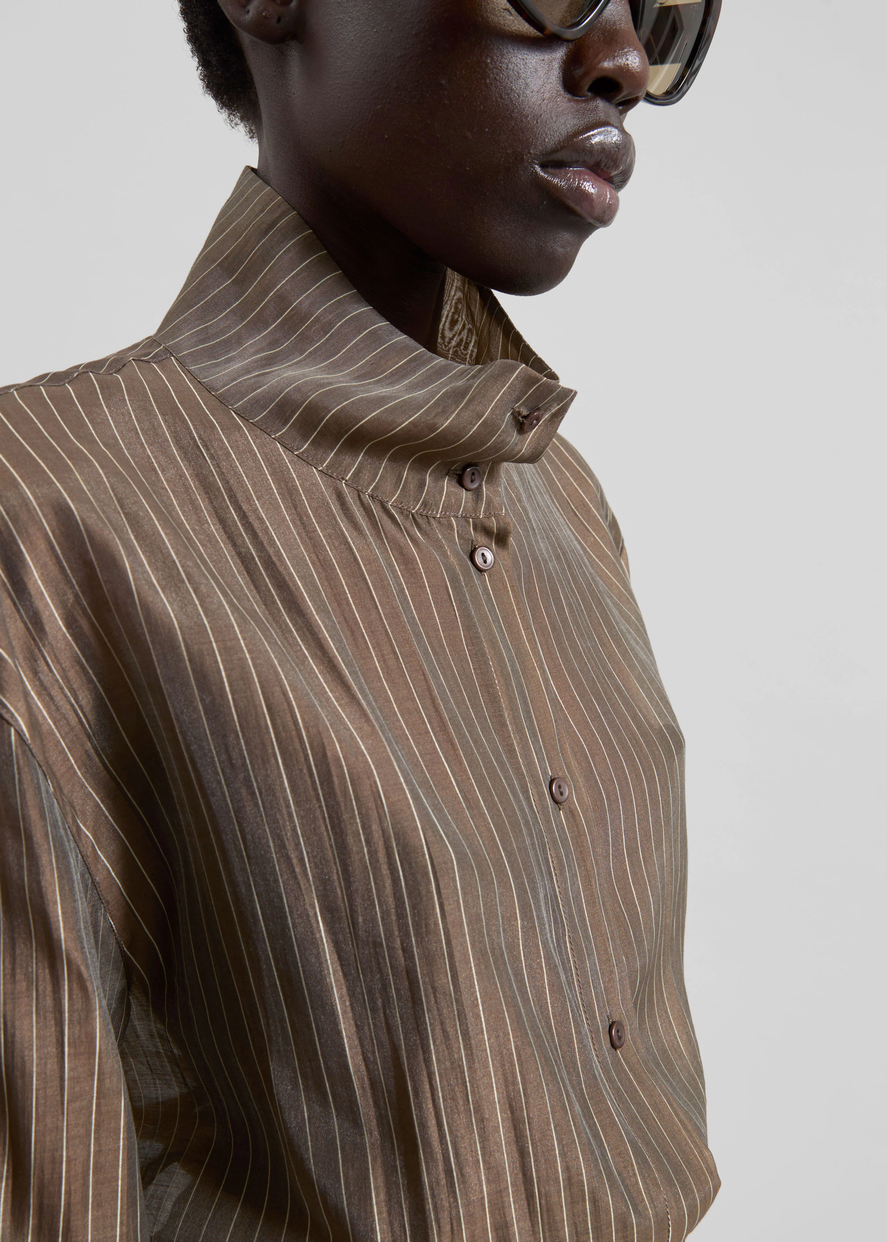 Avila Sheer Fluid Shirt - Brown/White Stripe - Image 6