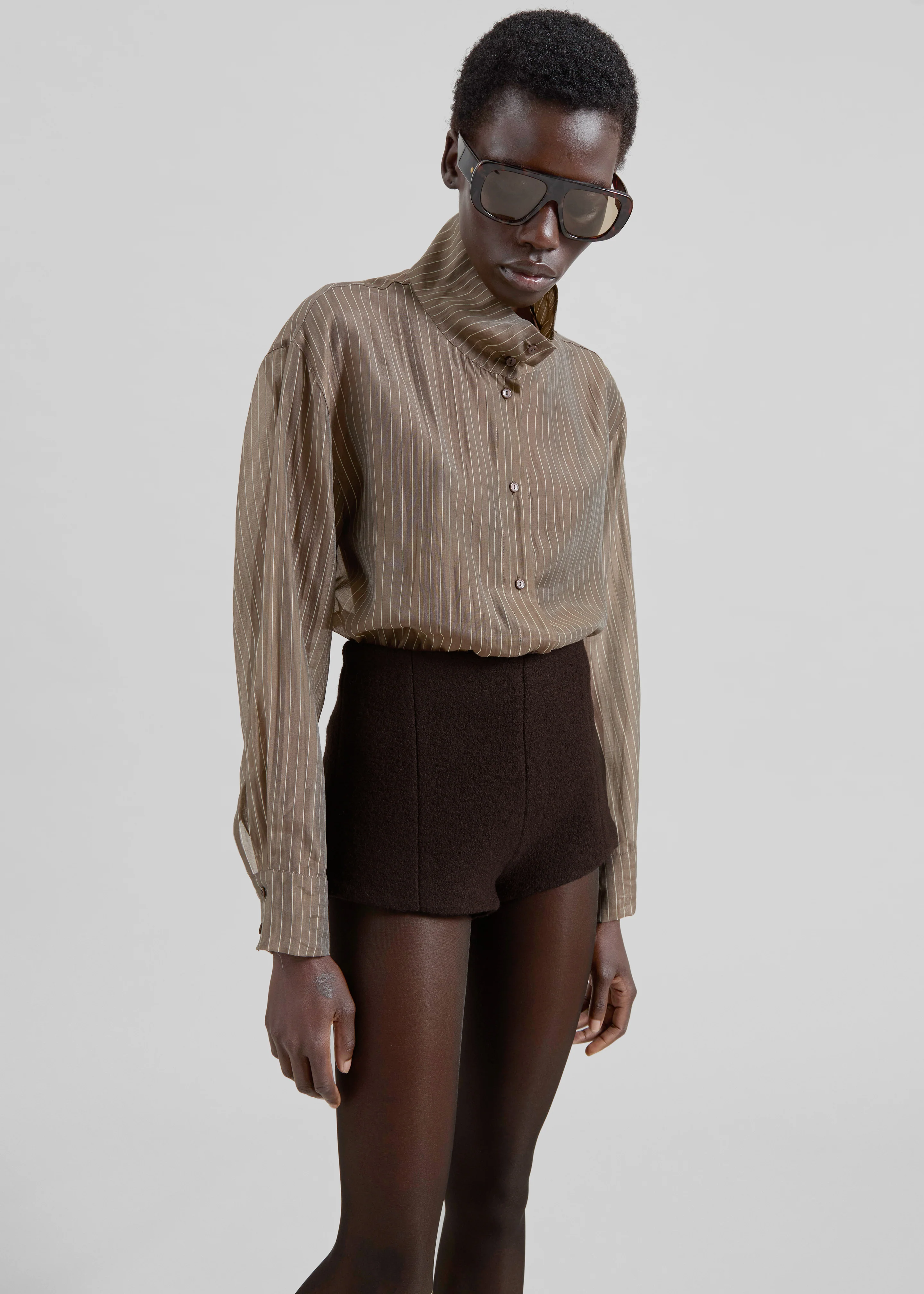 Avila Sheer Fluid Shirt - Brown/White Stripe - Image 7