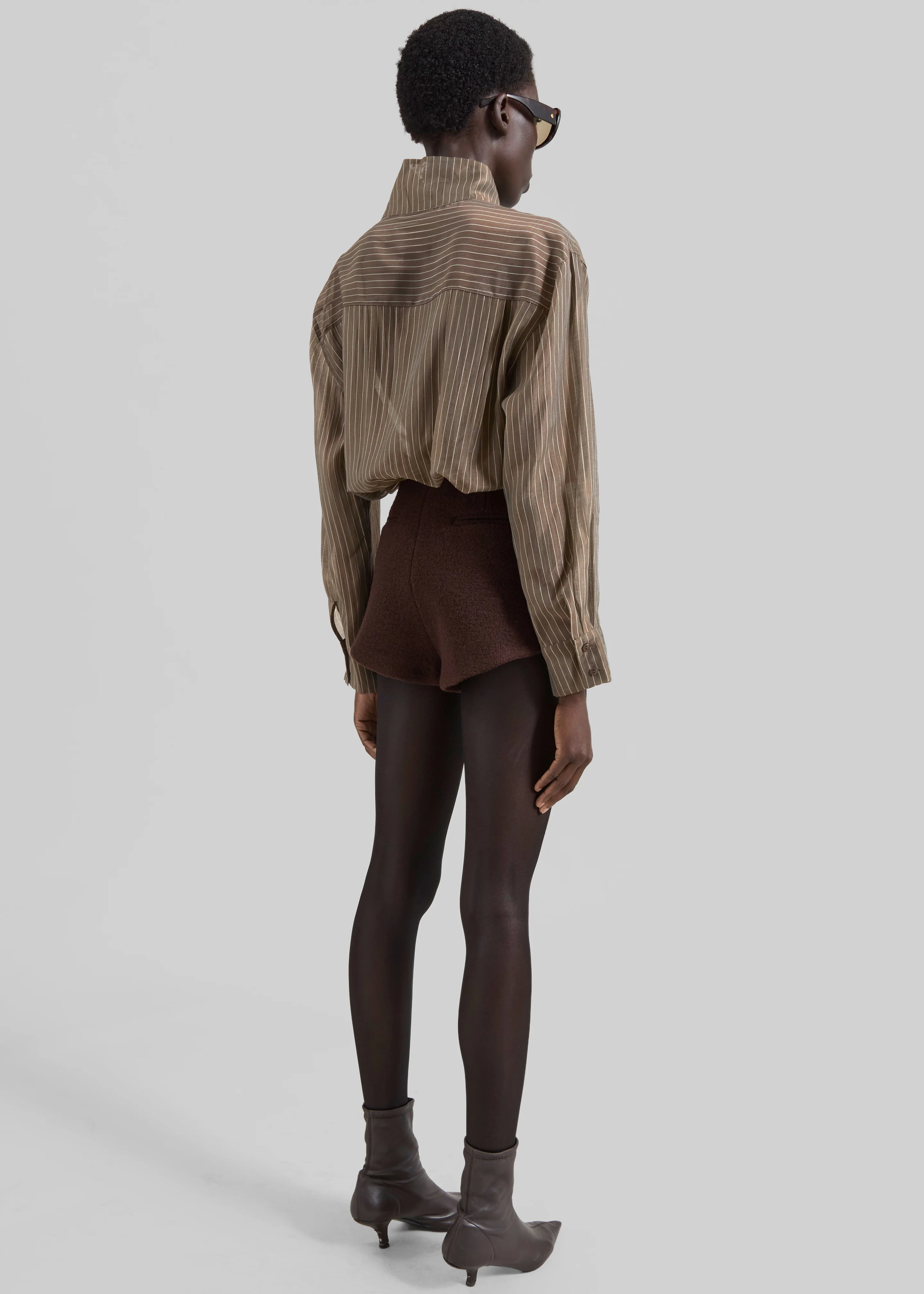 Avila Sheer Fluid Shirt - Brown/White Stripe - Image 8