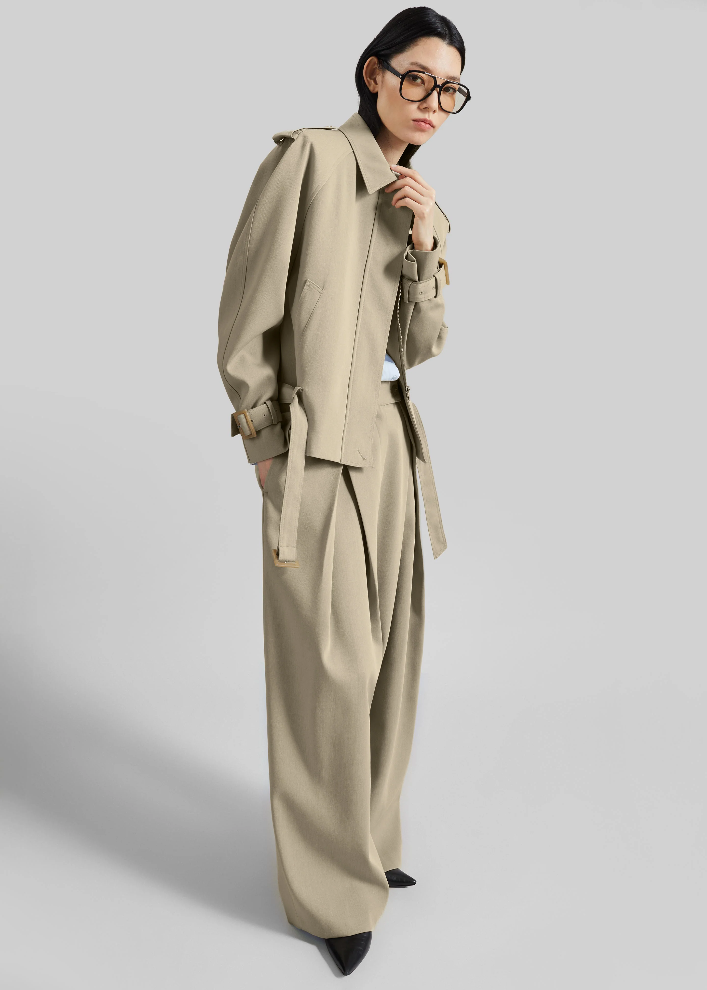 Avray Pleated Trousers - Beige - Image 6