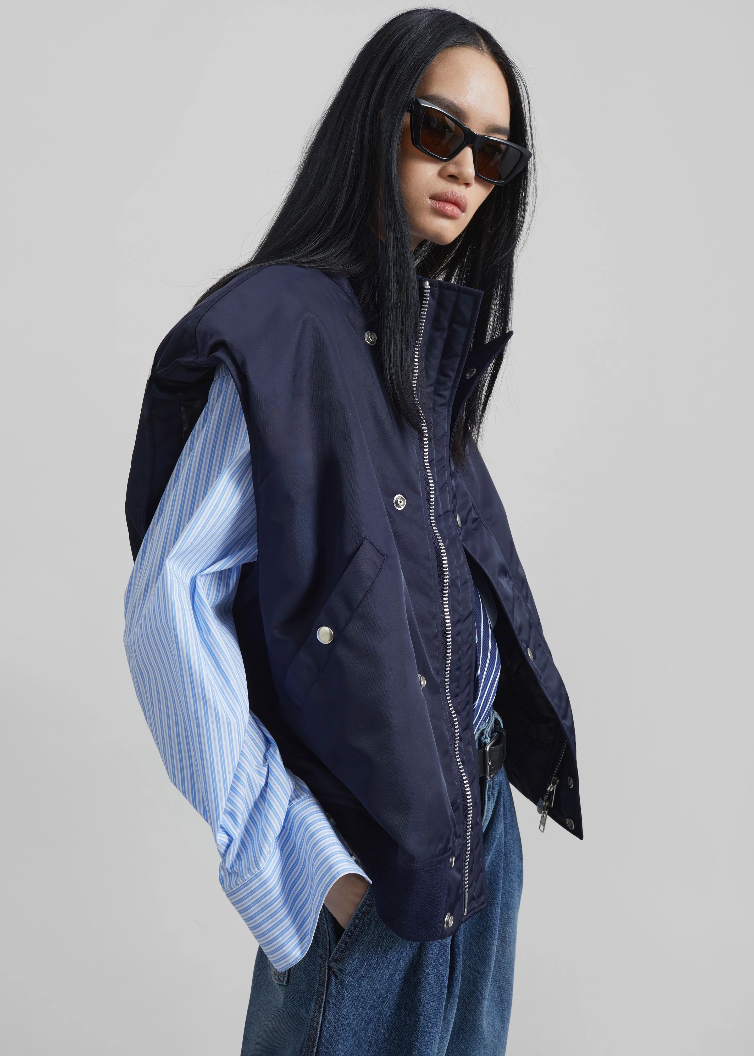 Aysen Sleeveless Bomber Jacket - Navy - Image 6