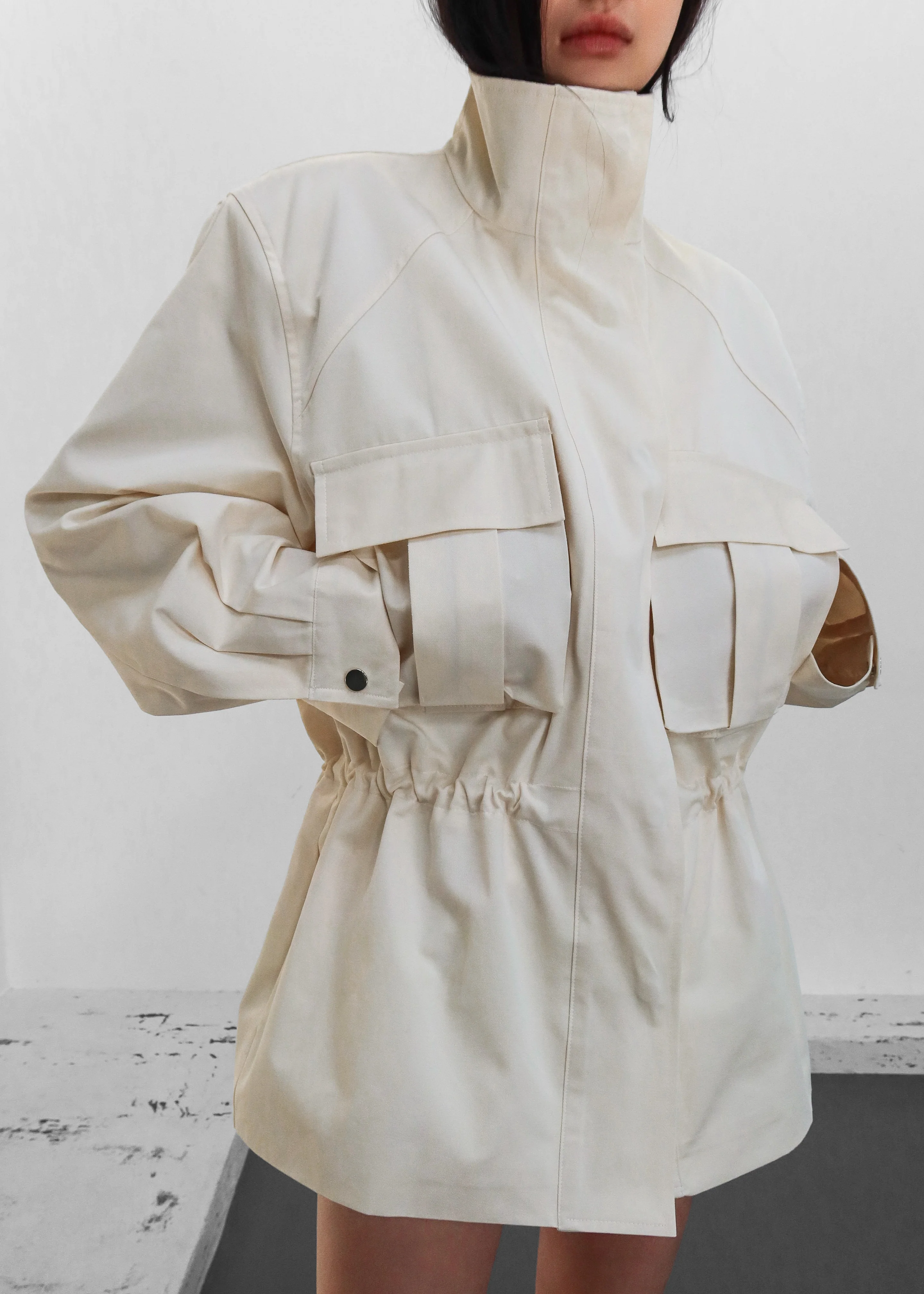 Bailly Padded Utility Jacket - Cream - Image 2