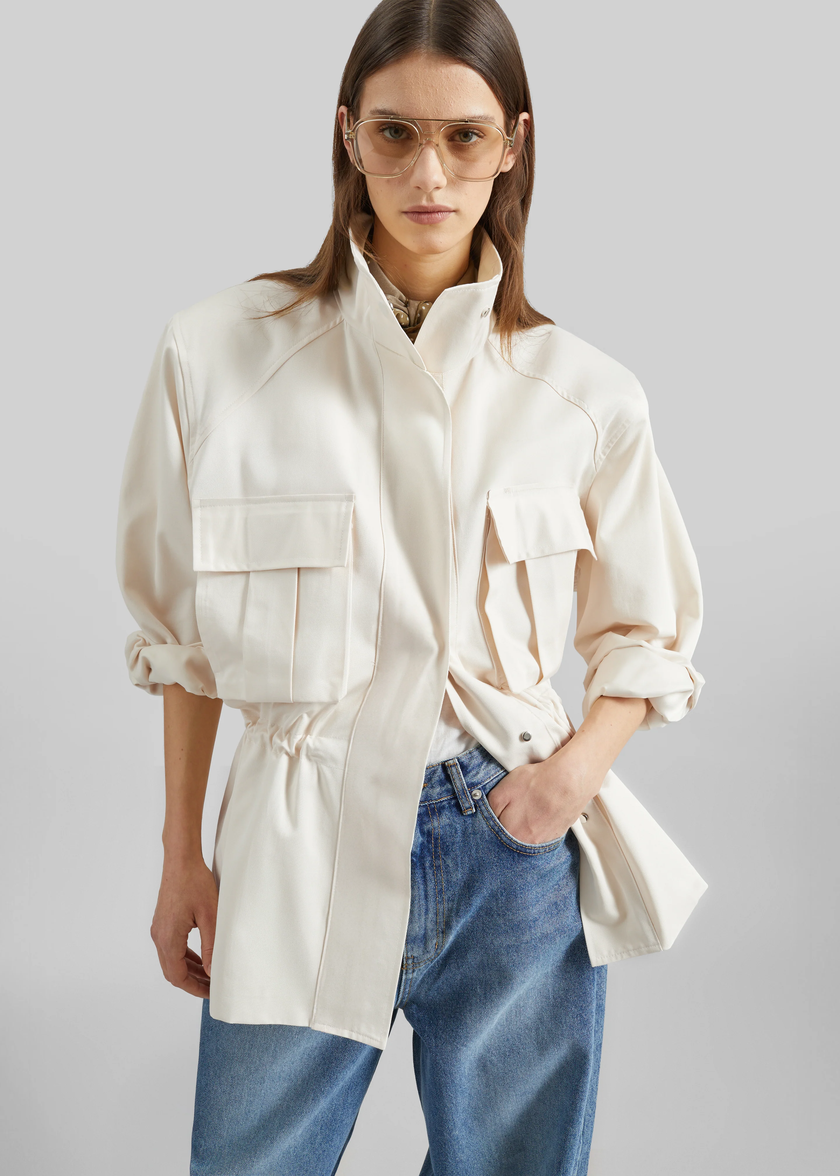 Bailly Padded Utility Jacket - Cream - Image 4