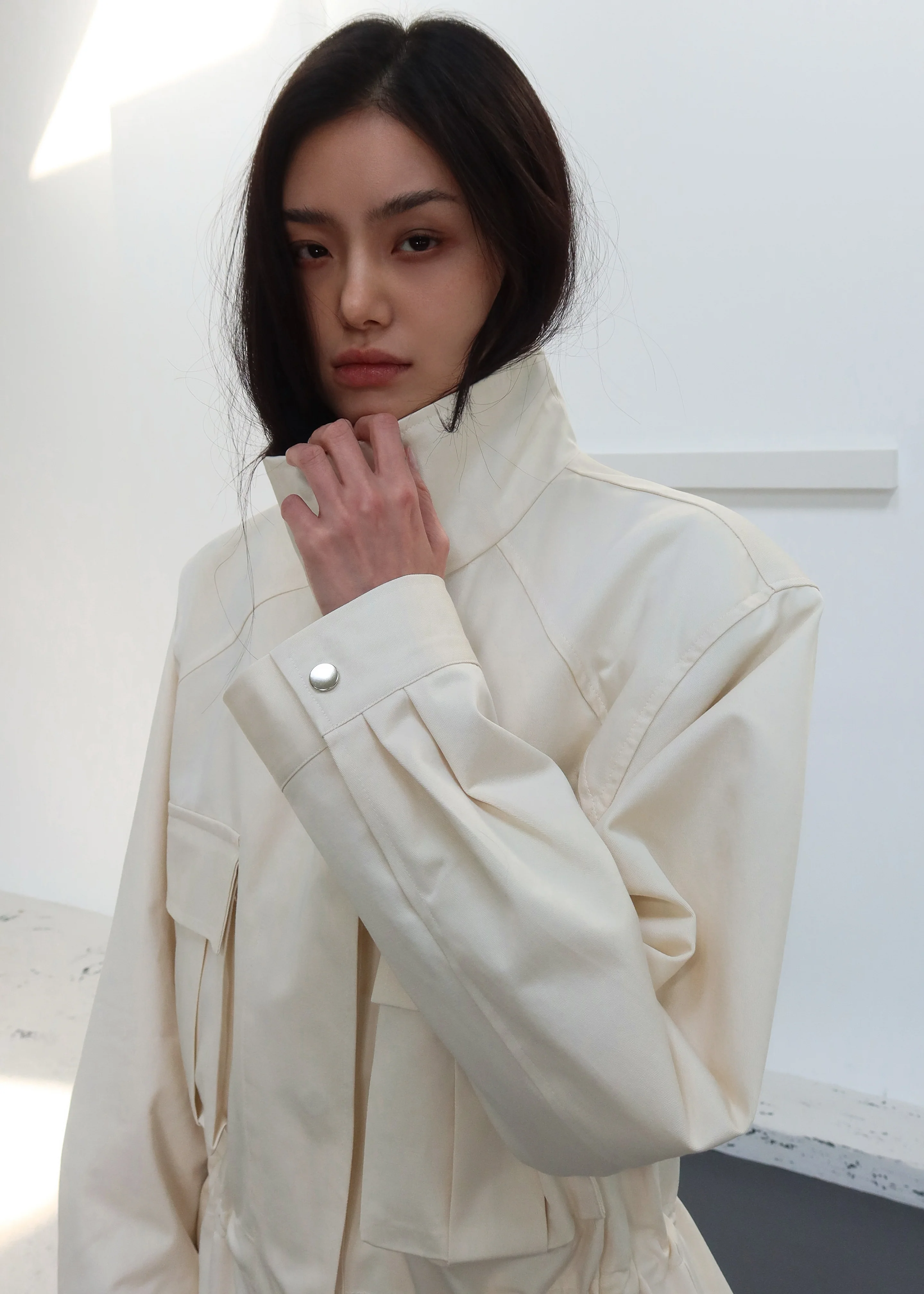 Bailly Padded Utility Jacket - Cream - Image 5