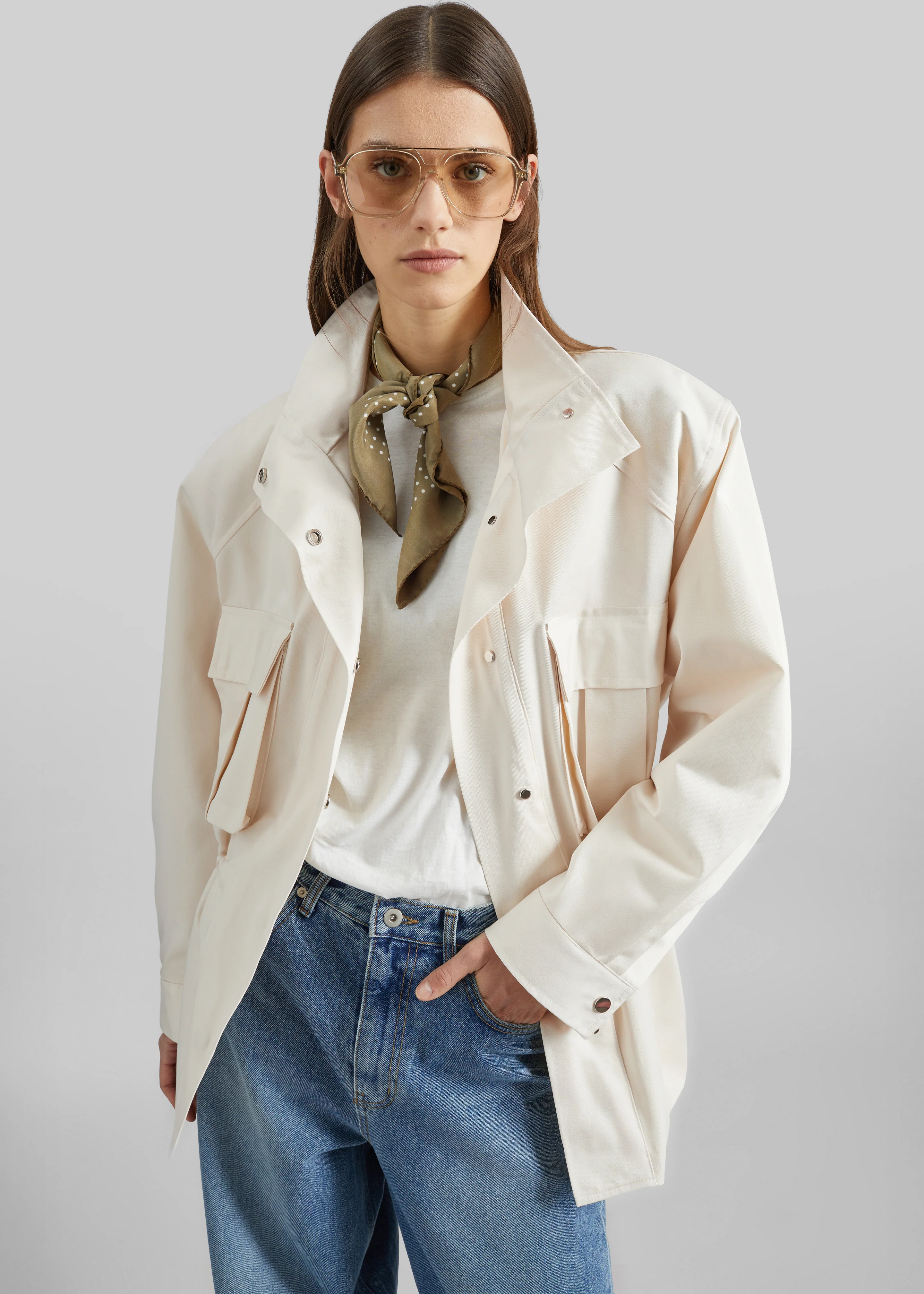 Bailly Padded Utility Jacket - Cream - Image 8