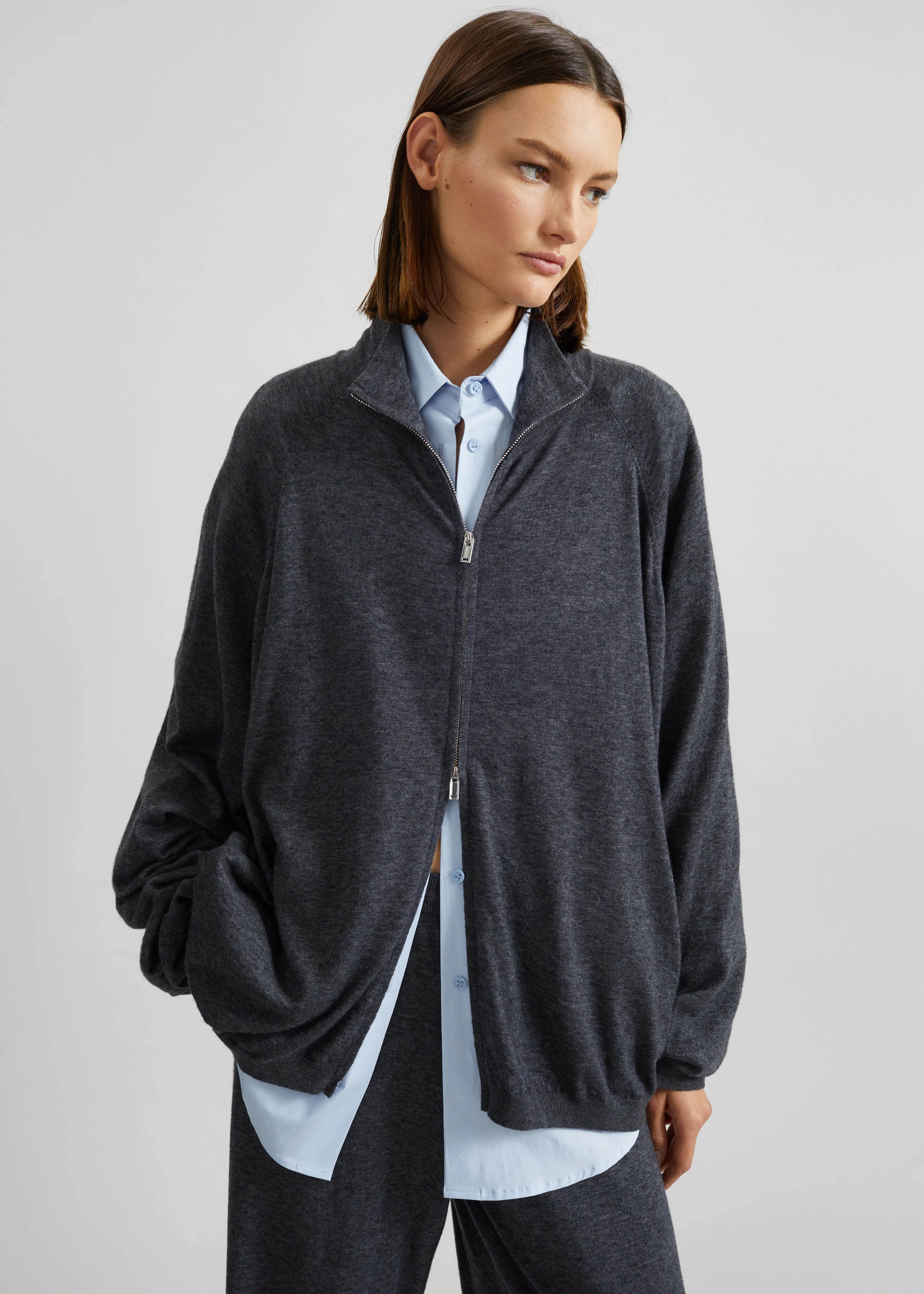Baxe Knit Track Jacket - Dark Grey Melange - Image 2