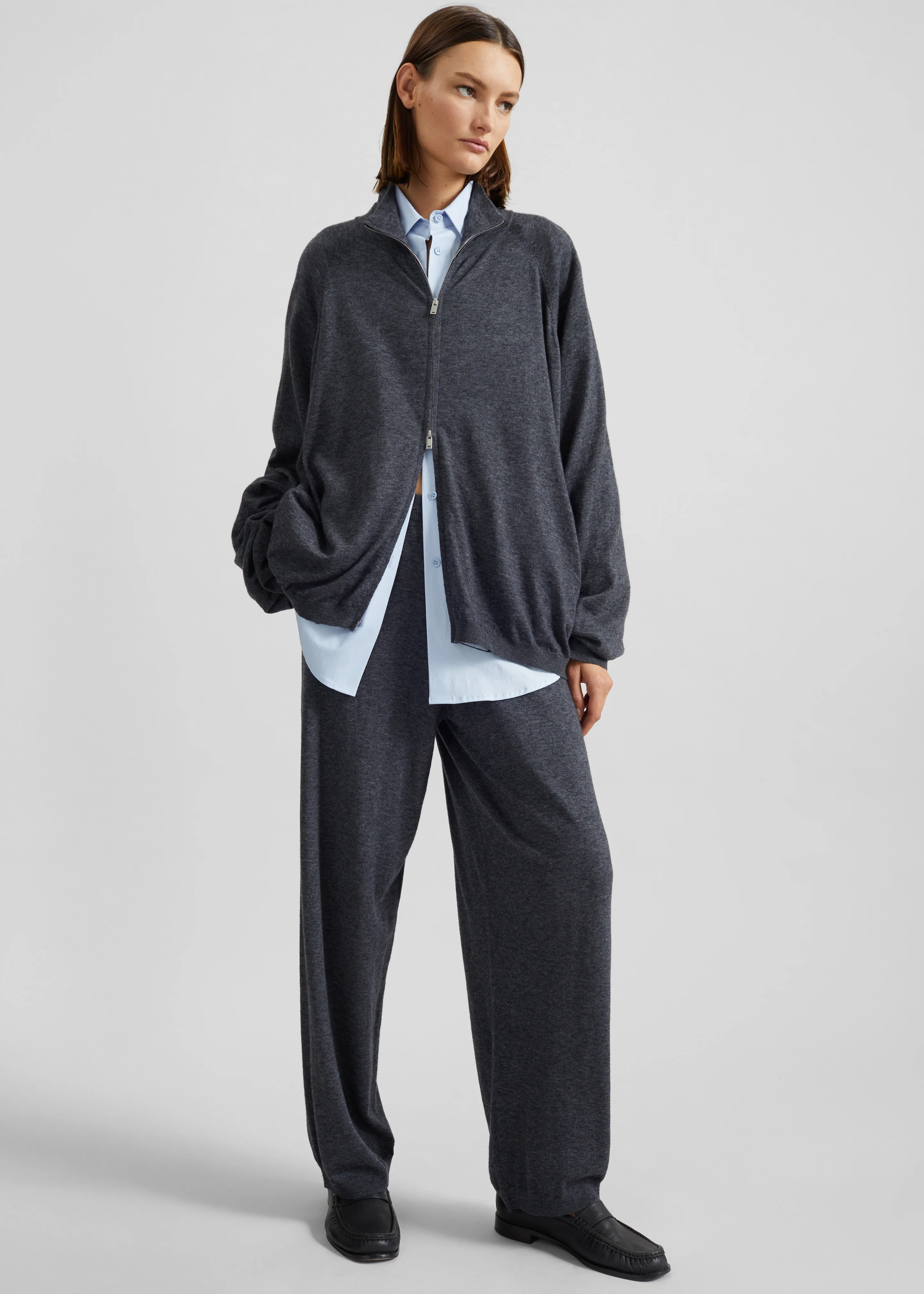 Baxe Knit Track Jacket - Dark Grey Melange - Image 3