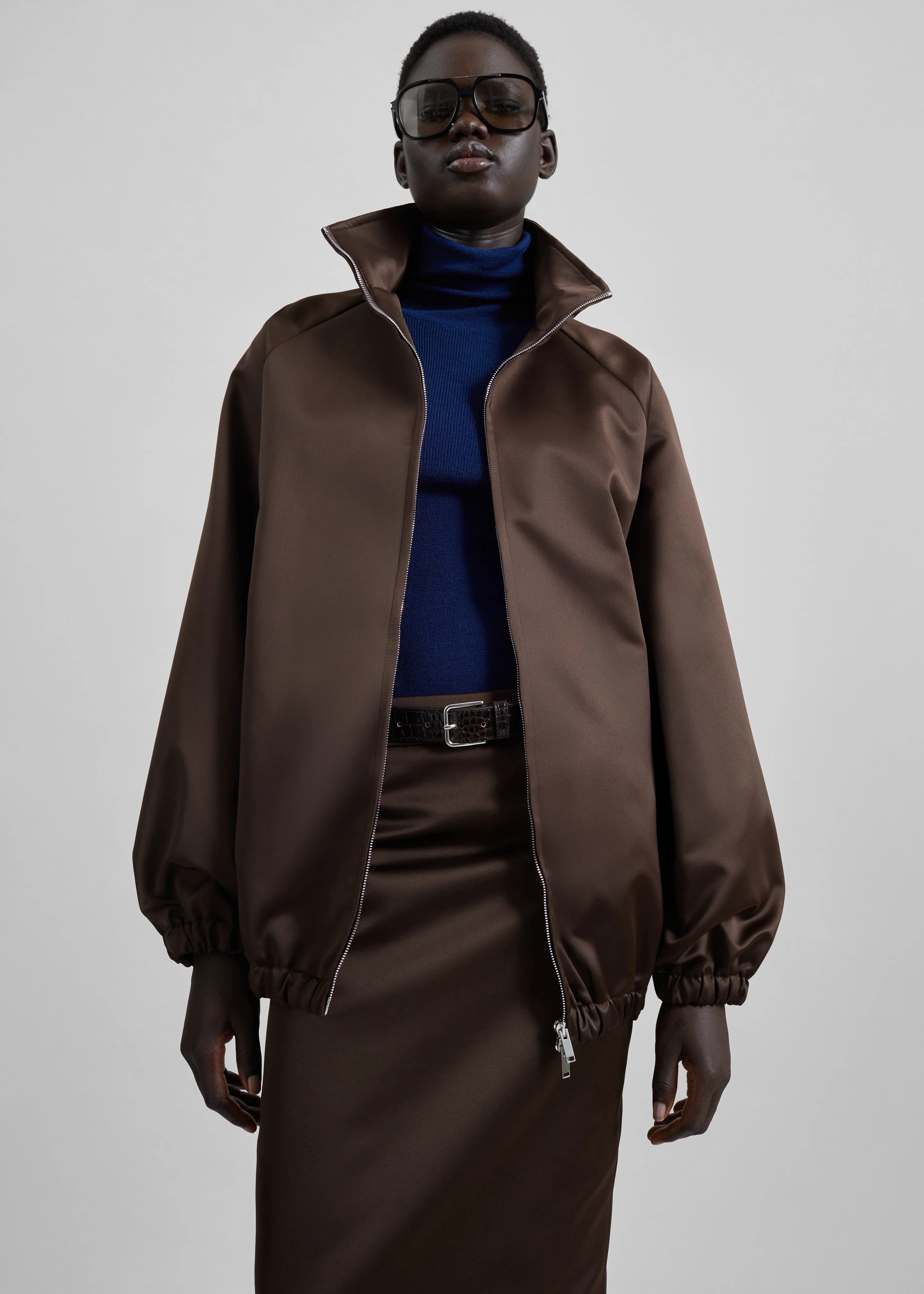 Baxter Satin Track Jacket - Brown - Image 2