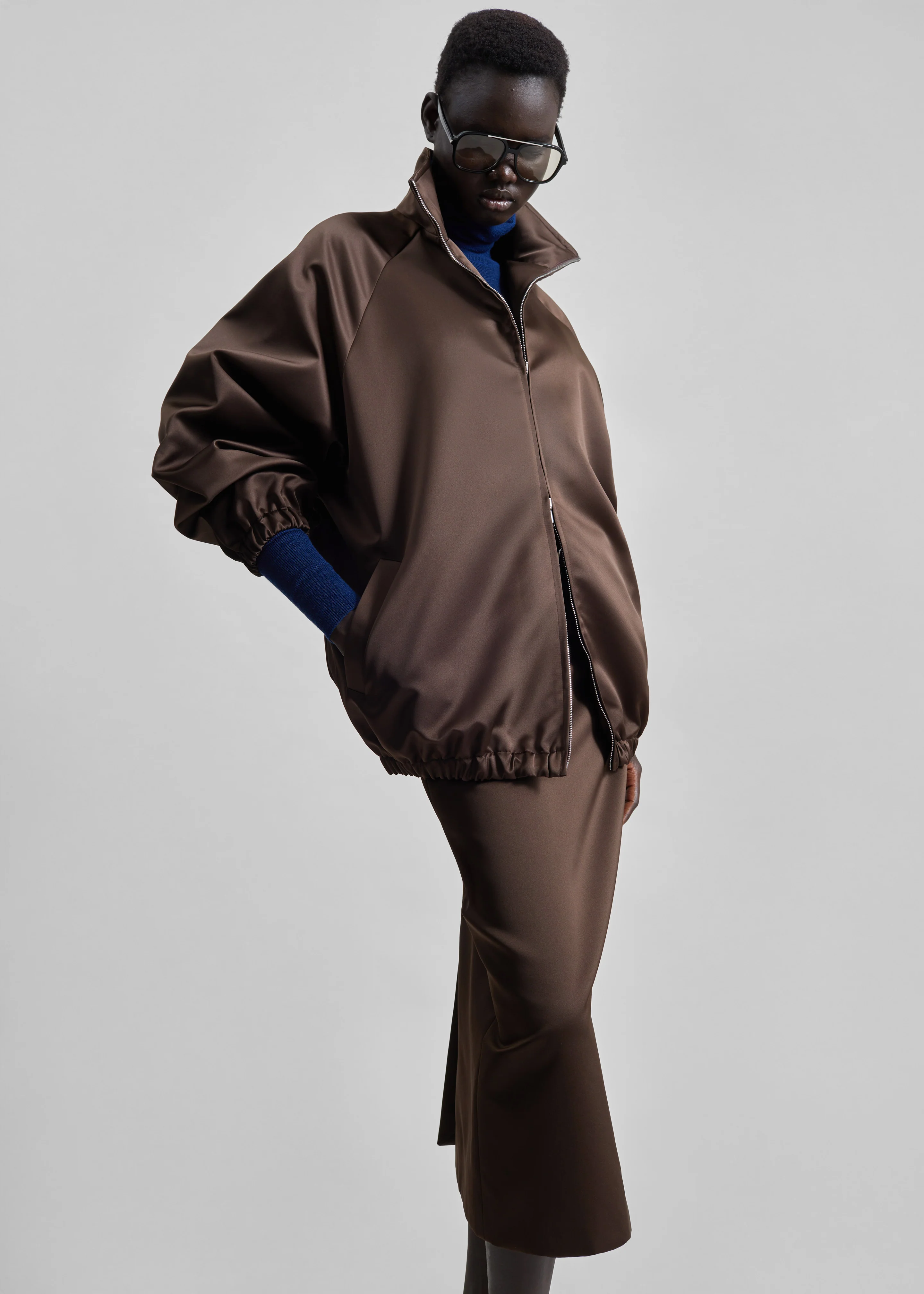 Baxter Satin Track Jacket - Brown - Image 9