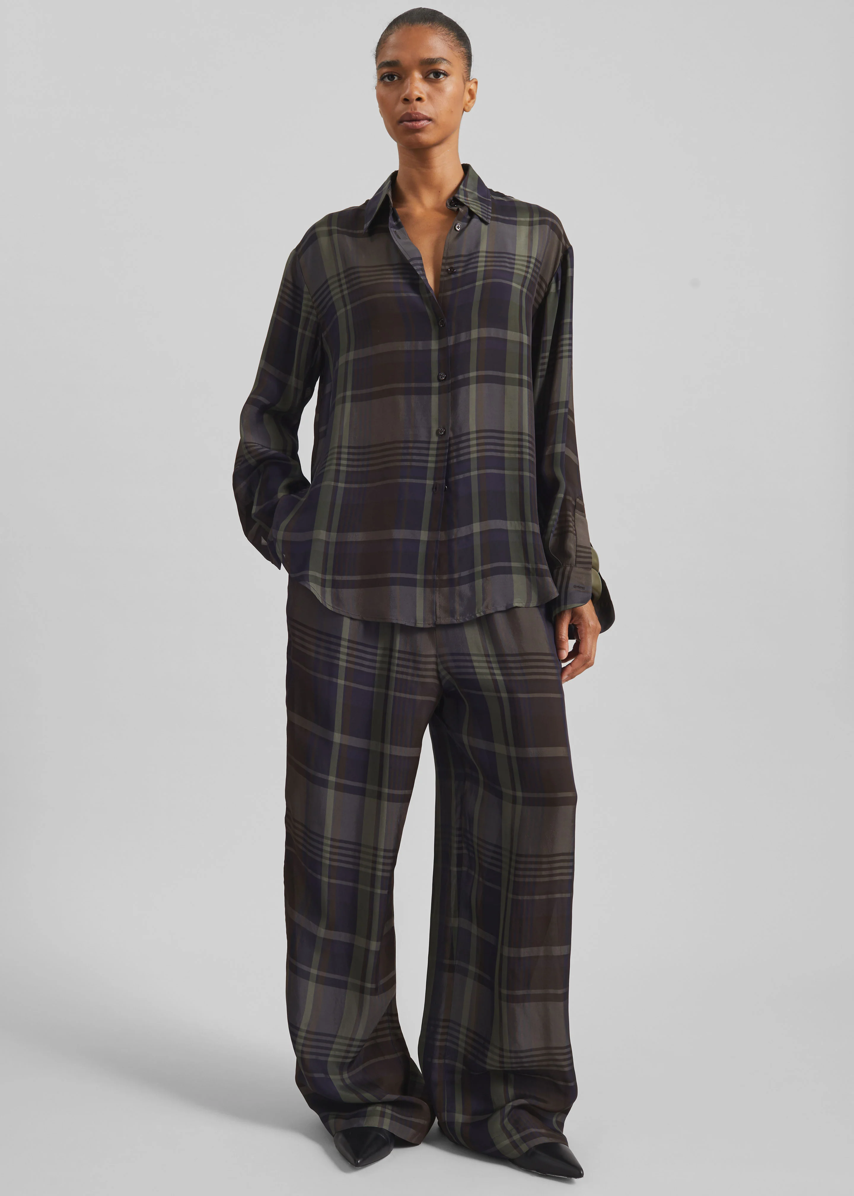 Baxter Sheer Fluid Track Pants - Navy Tartan - Image 6
