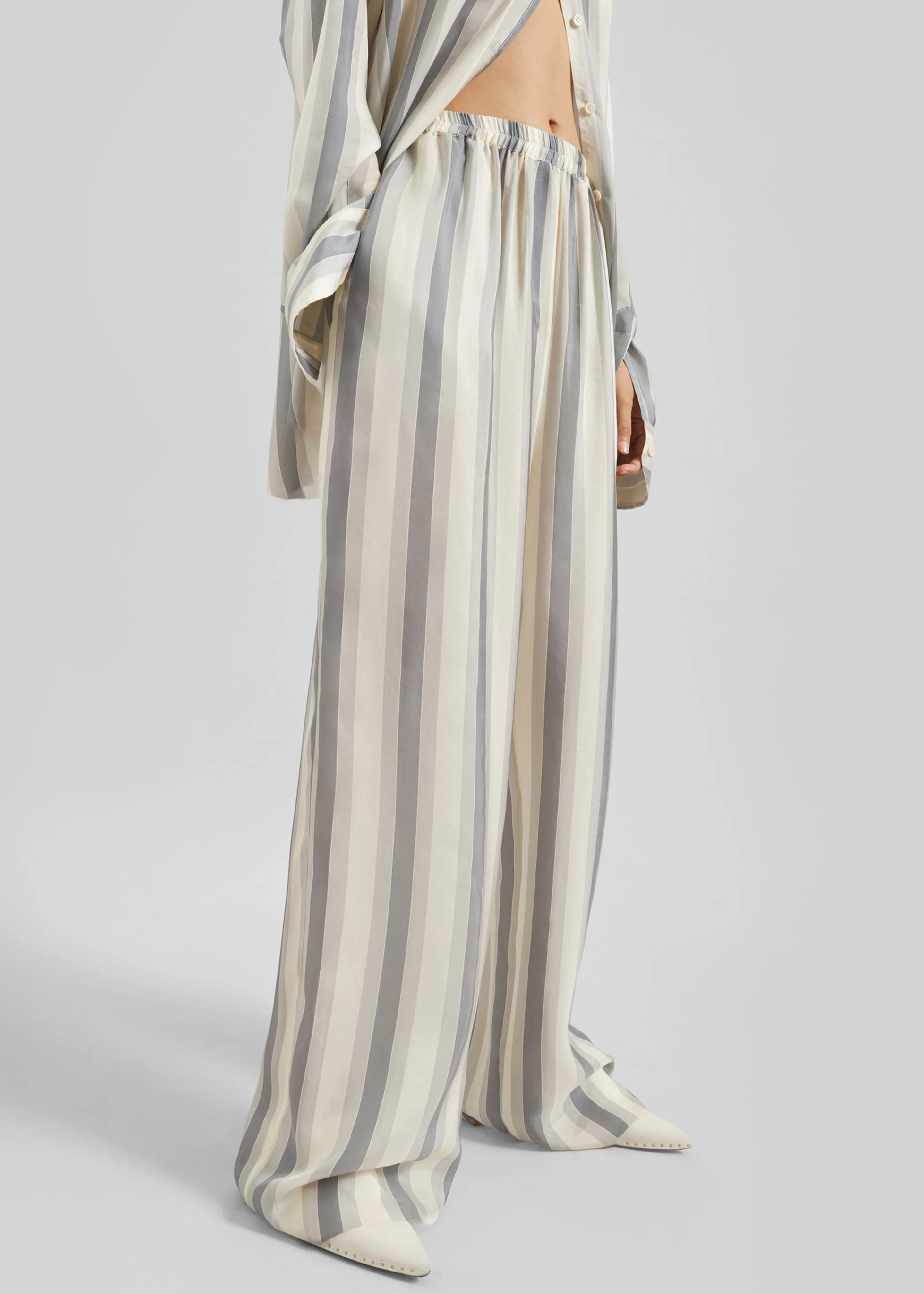 Baxter Sheer Fluid Track Pants - White/Grey Stripe - Image 2