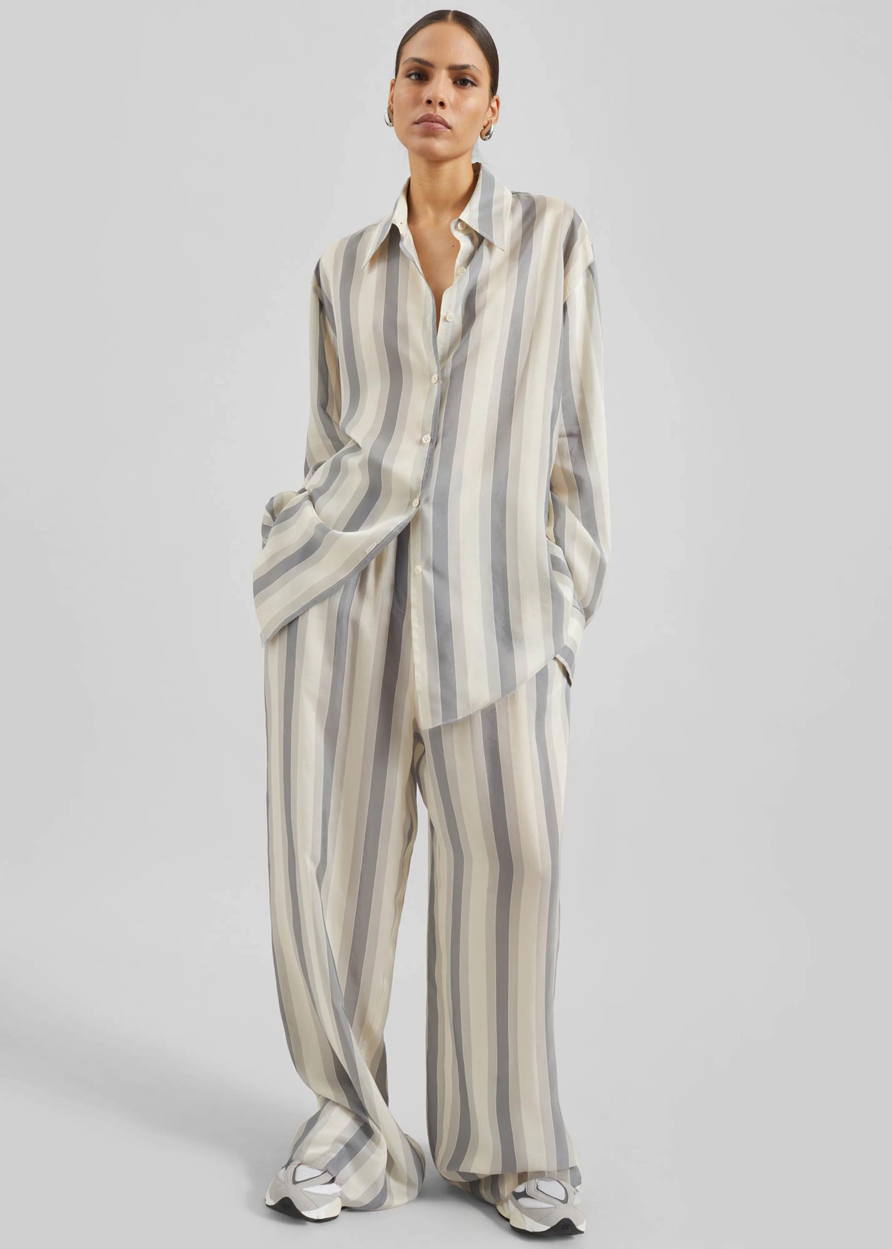 Baxter Sheer Fluid Track Pants - White/Grey Stripe - Image 4