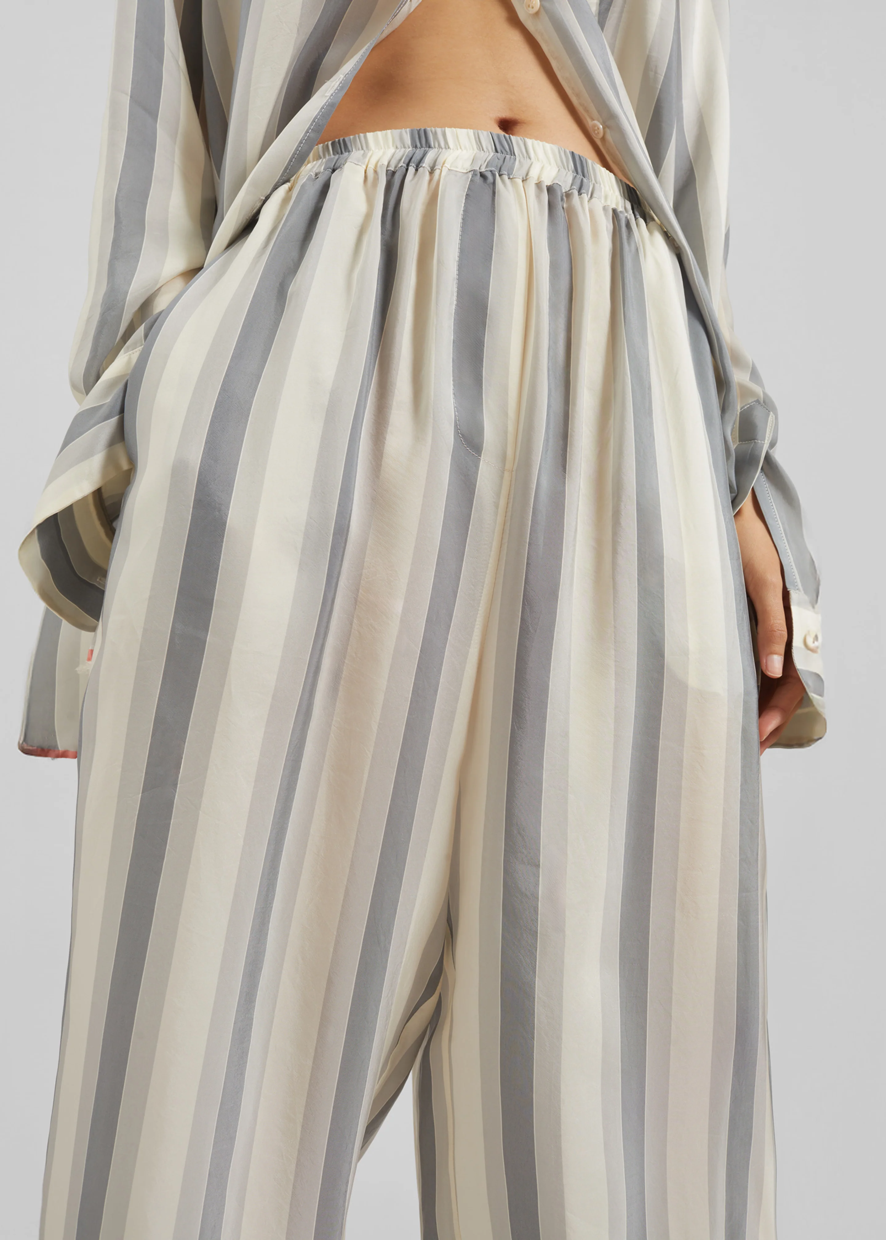 Baxter Sheer Fluid Track Pants - White/Grey Stripe - Image 5