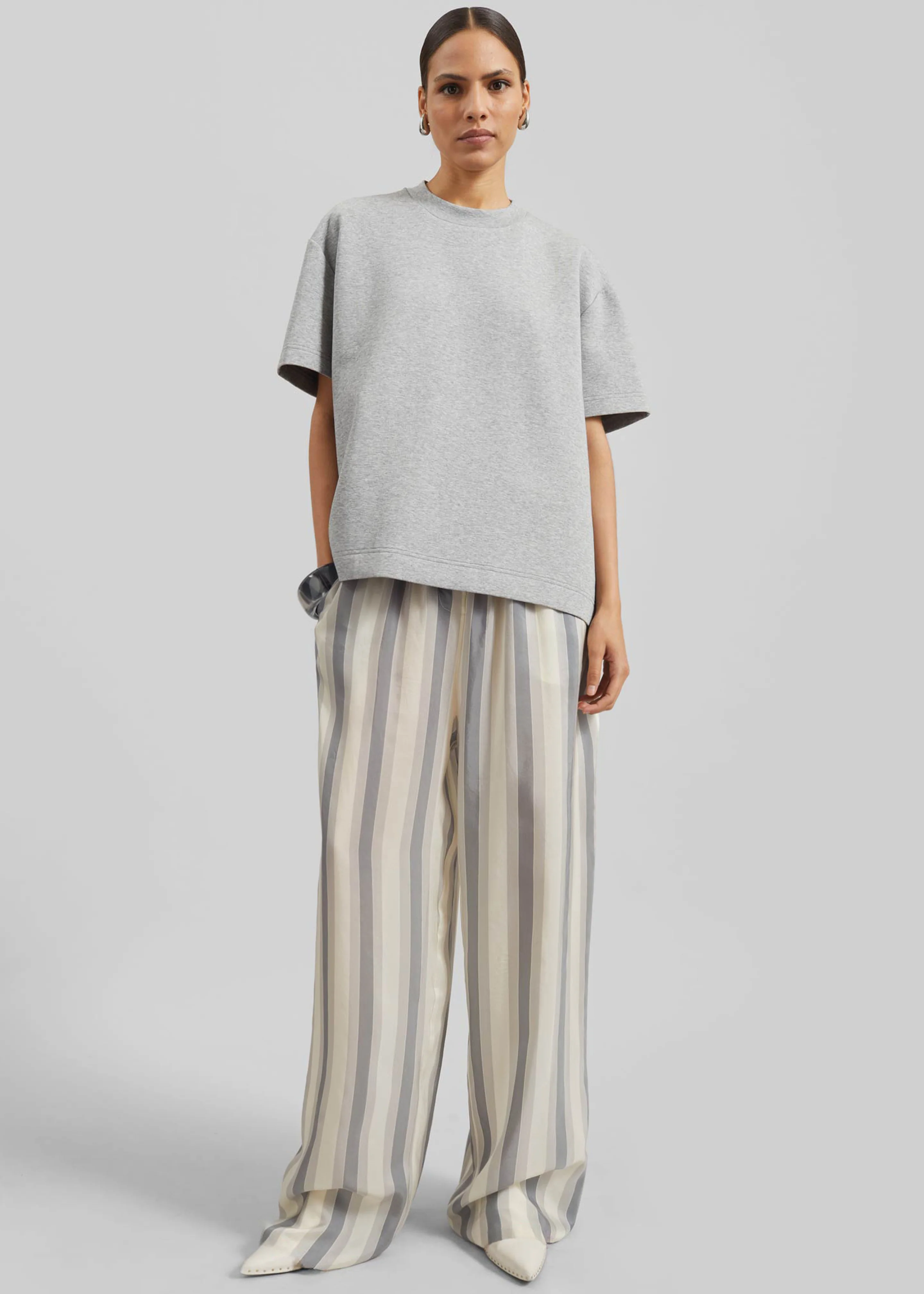 Baxter Sheer Fluid Track Pants - White/Grey Stripe - Image 6
