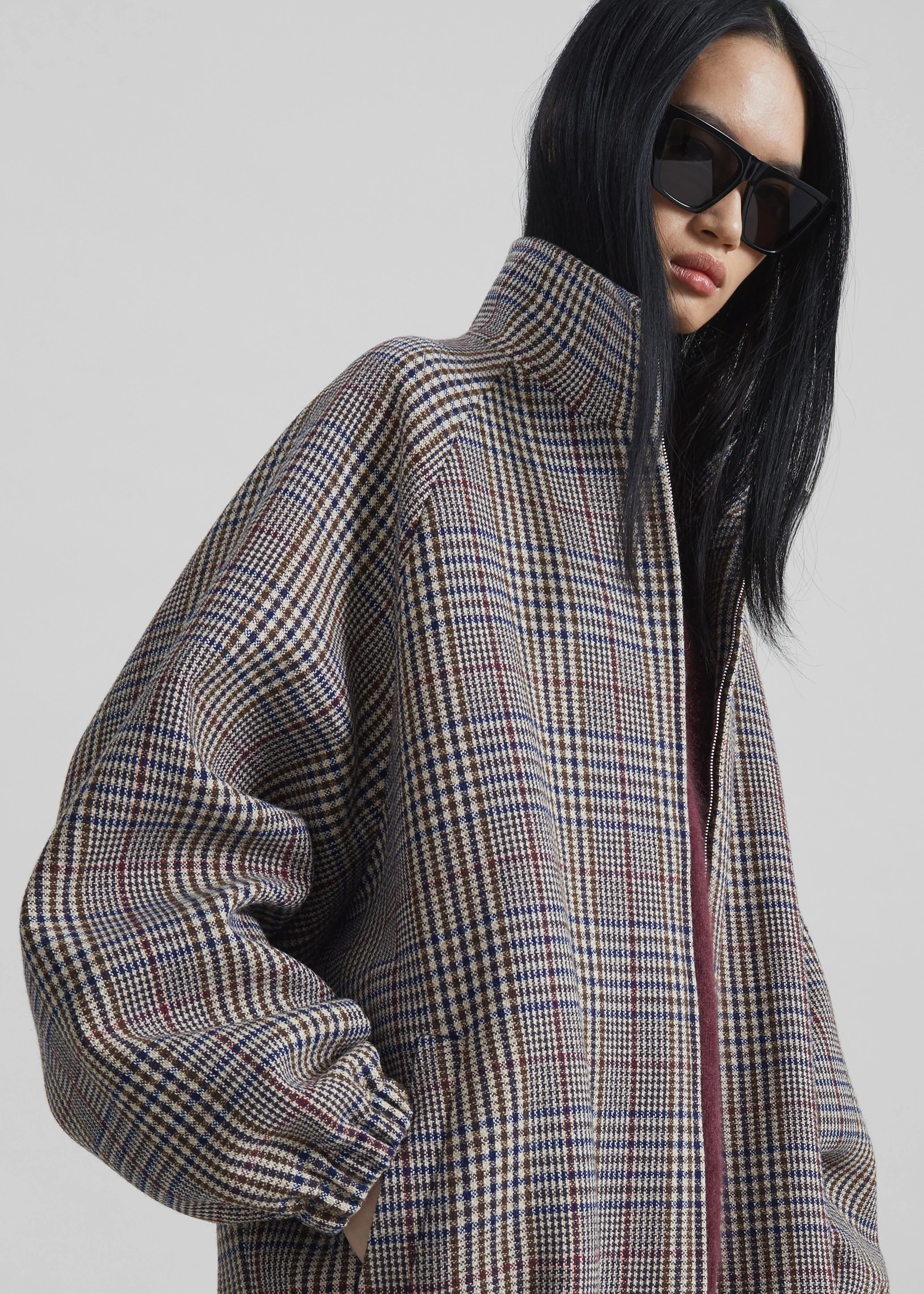 Baxter Wool Track Jacket - Beige Glen Plaid - Image 3