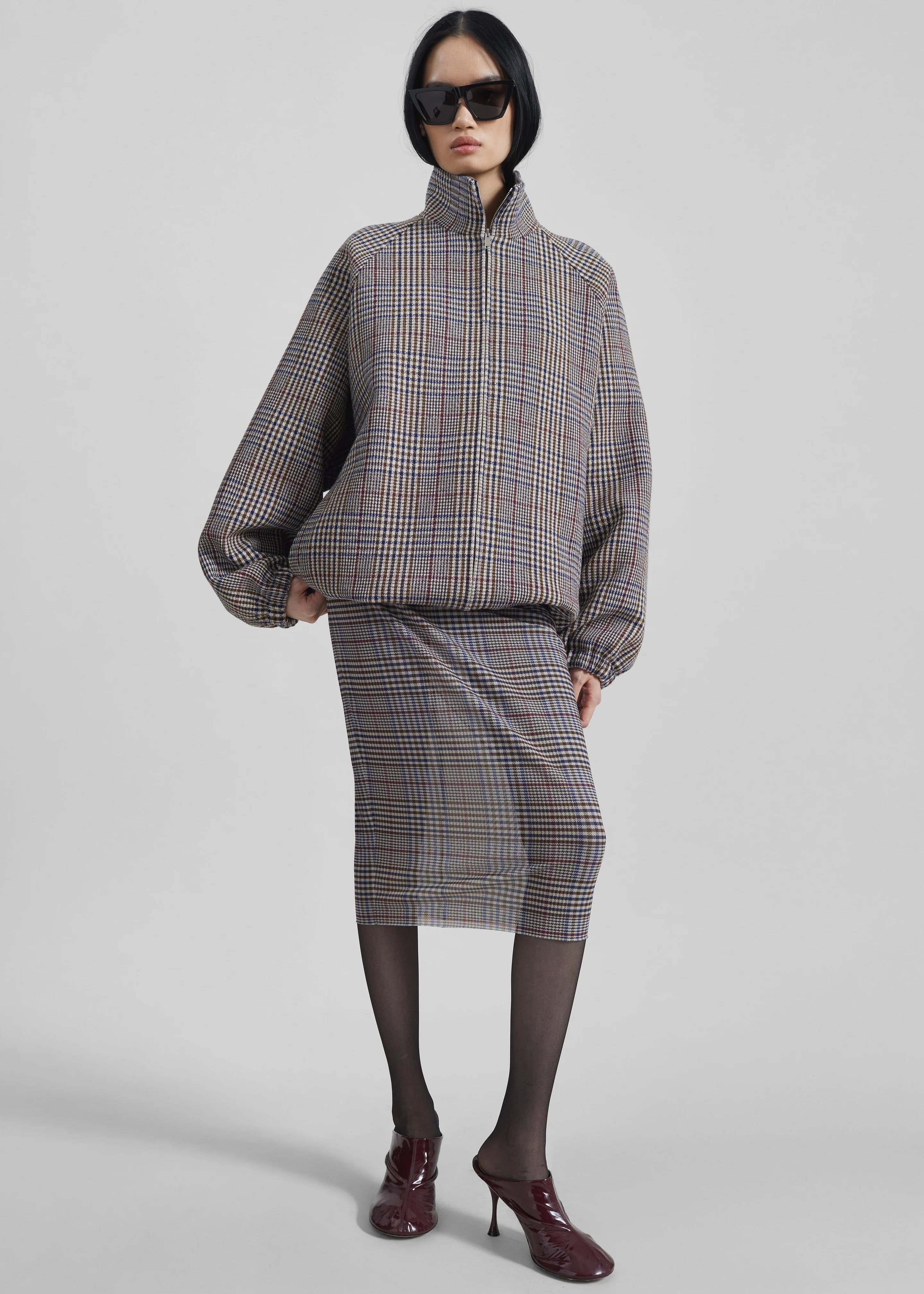 Baxter Wool Track Jacket - Beige Glen Plaid - Image 4