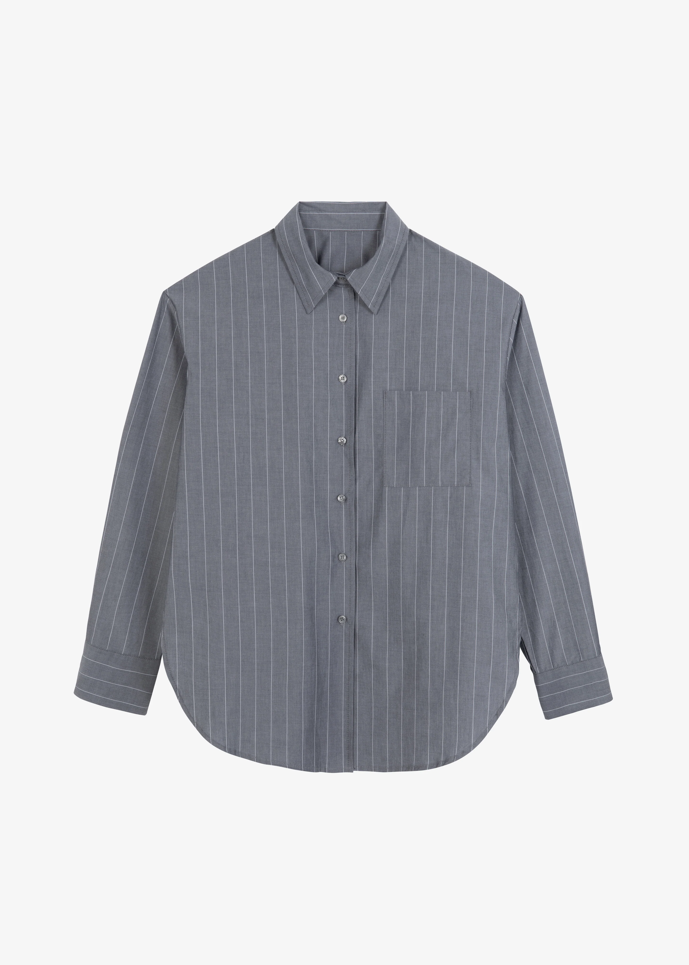 Beatrix Button Up Shirt - Grey/White Pinstripe - Image 10