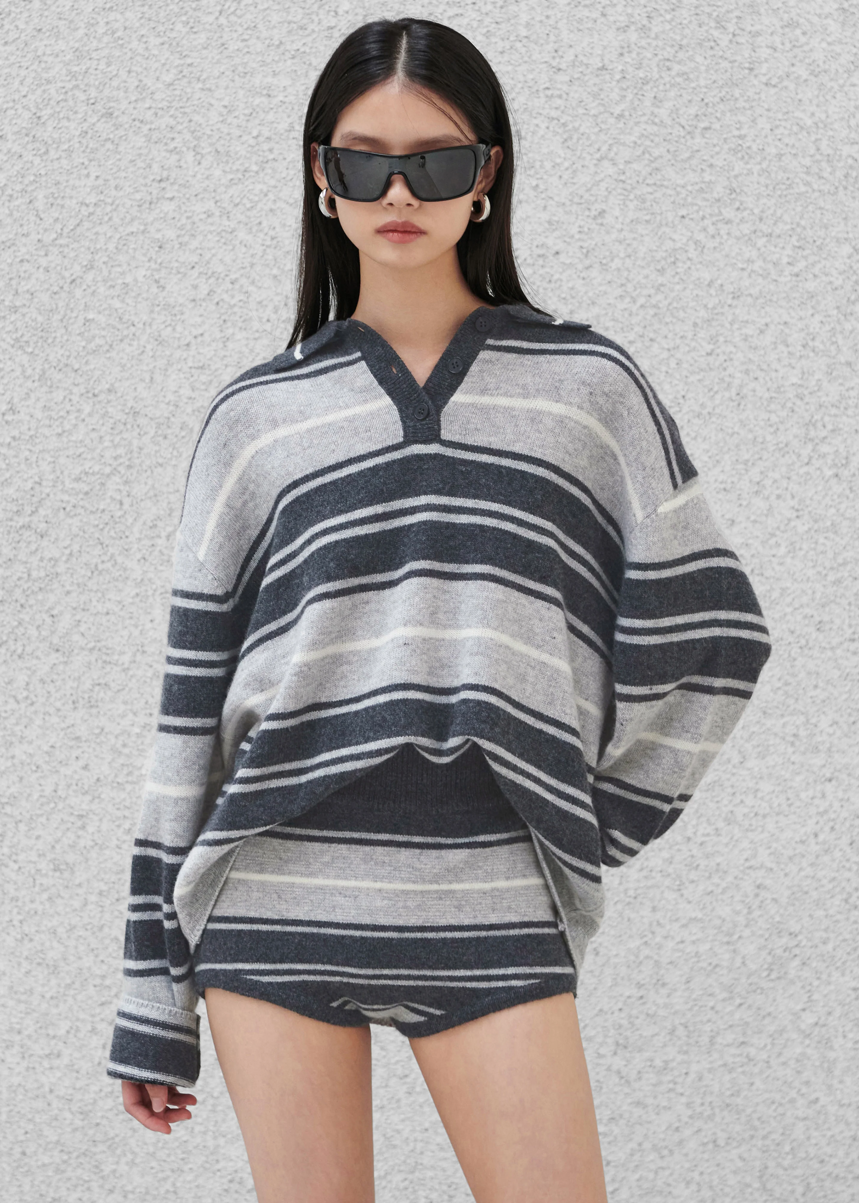 Belize Knit Hot Pants - Grey Stripe - Image 2