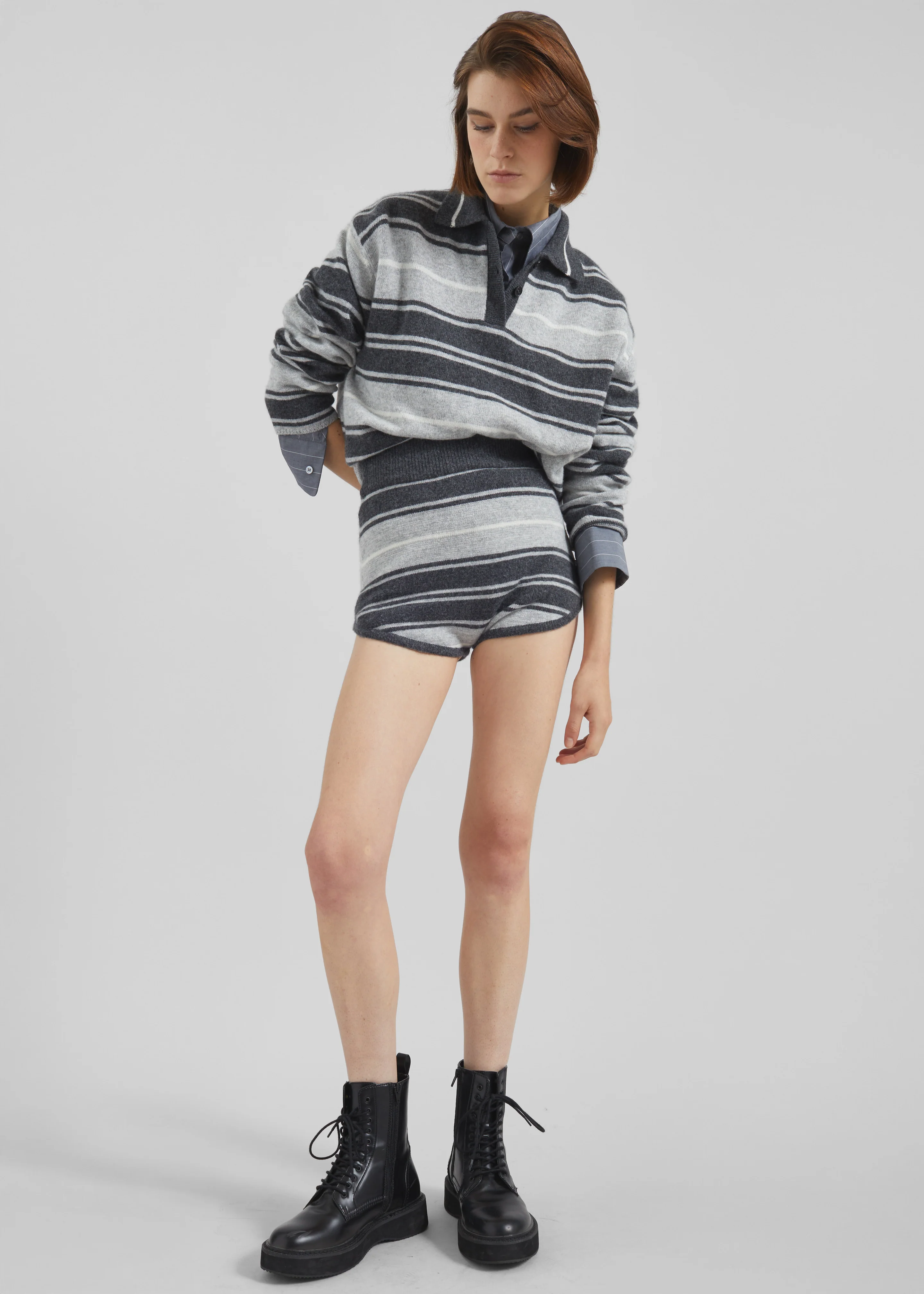 Belize Knit Hot Pants - Grey Stripe - Image 4