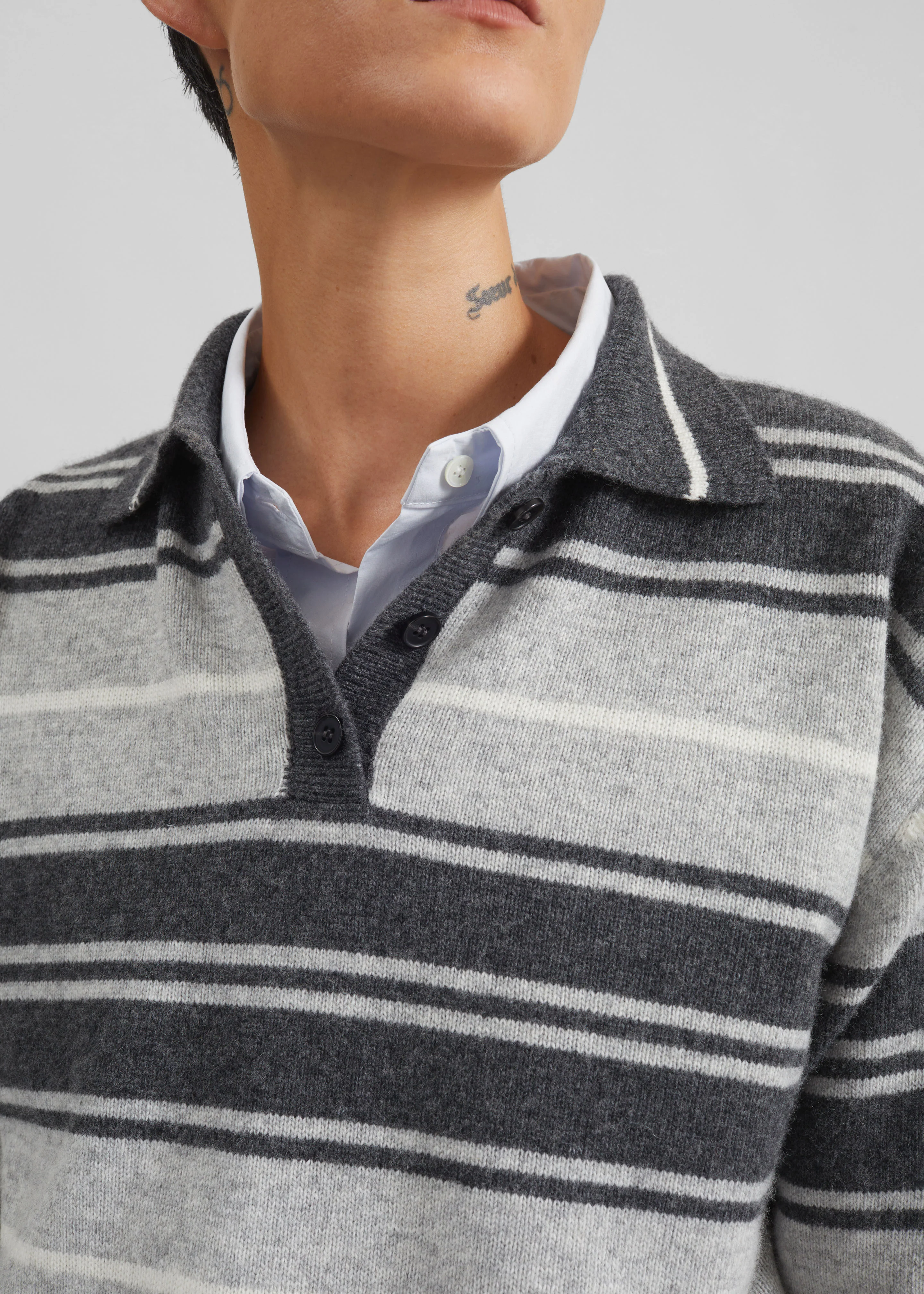 Belize Knit Polo Sweater - Grey Stripe - Image 5