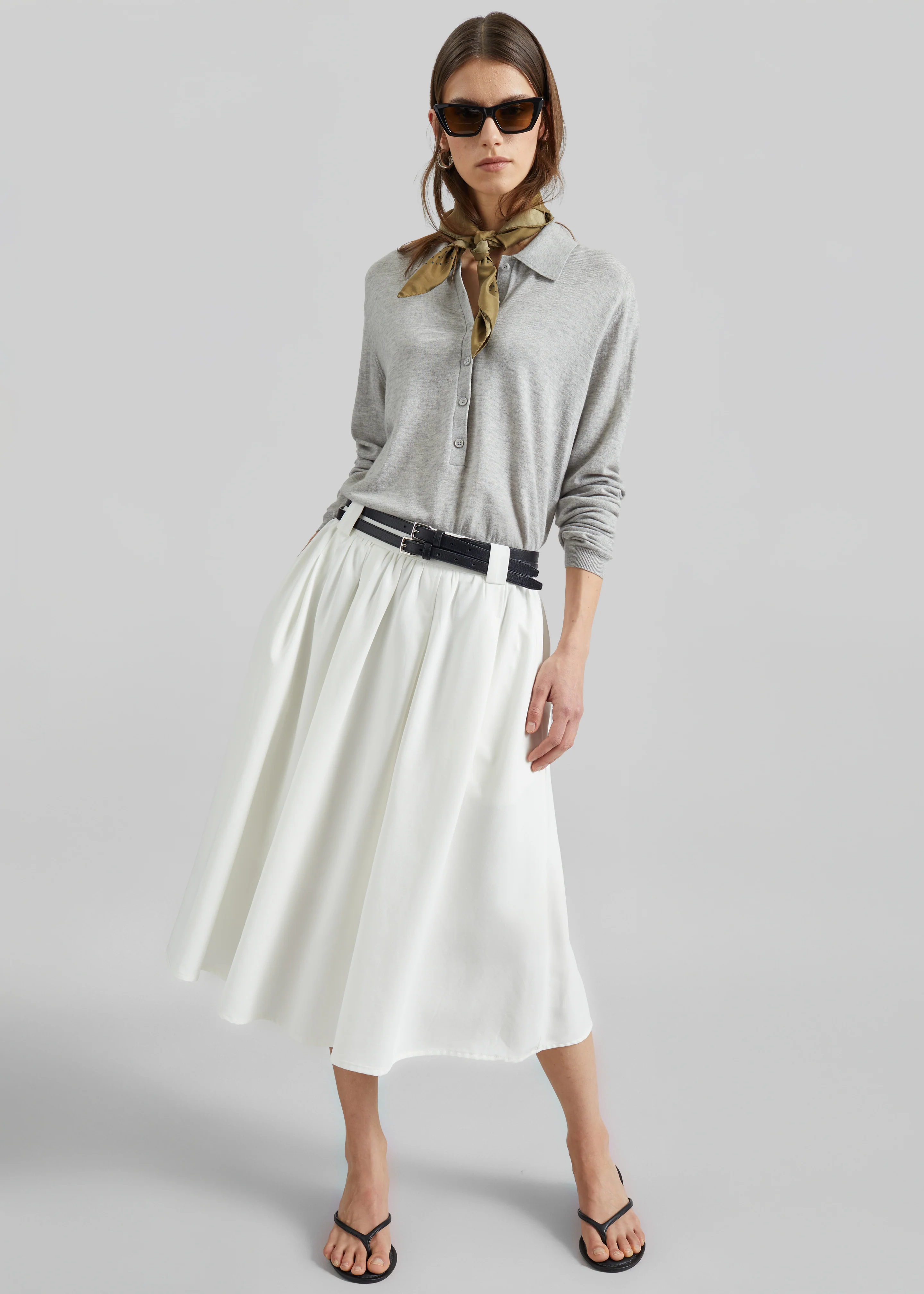 Bellona Flared Midi Skirt - White - Image 2
