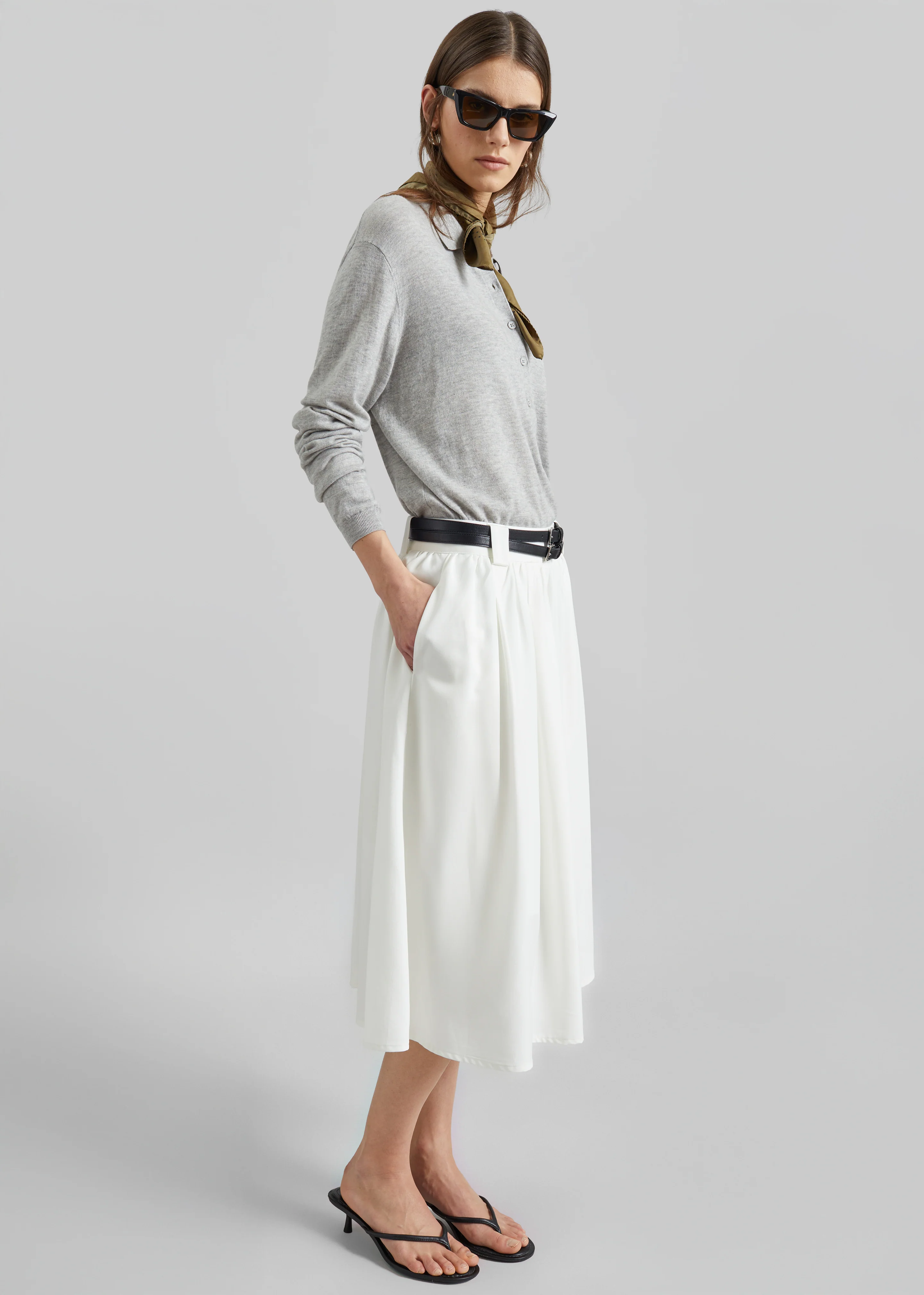 Bellona Flared Midi Skirt - White - Image 7