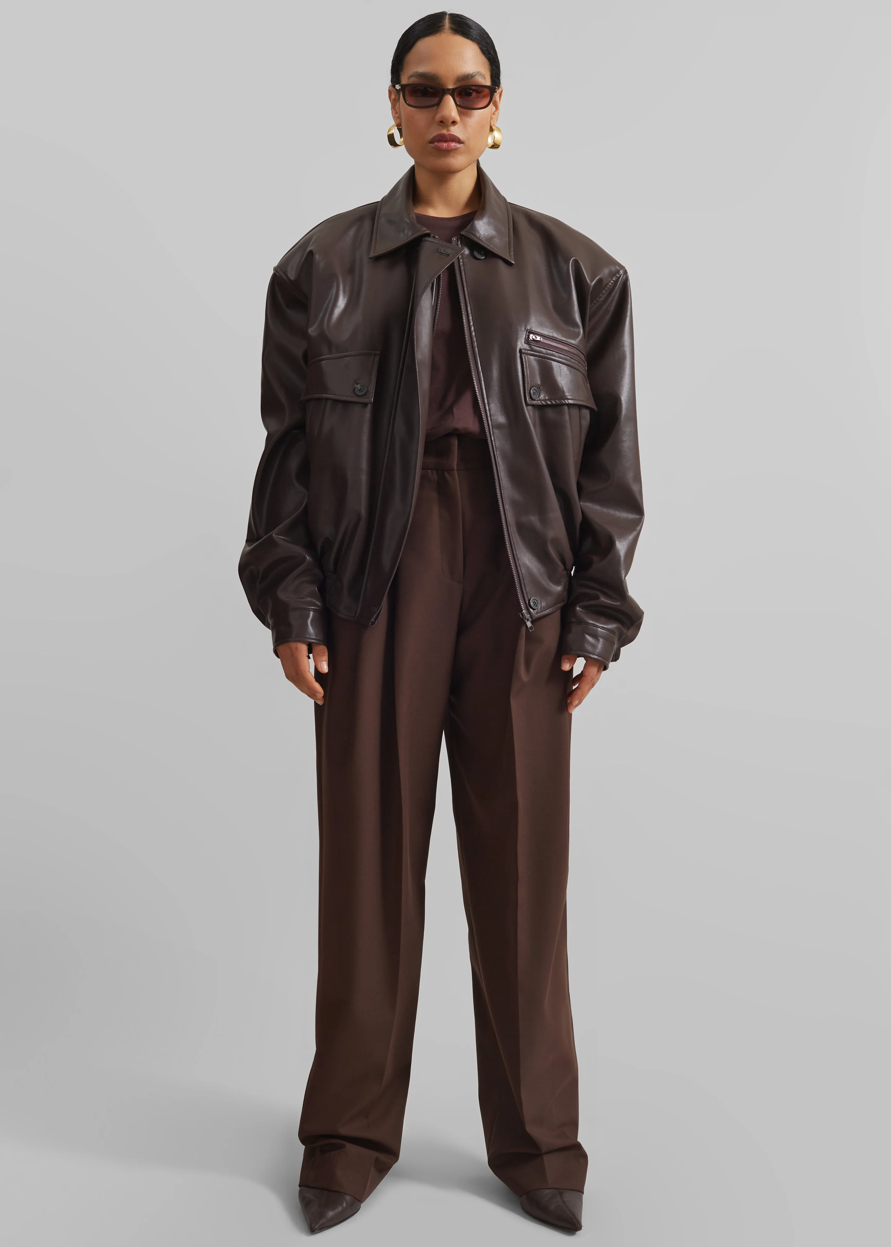 Belmont Faux Leather Jacket - Brown - Image 3