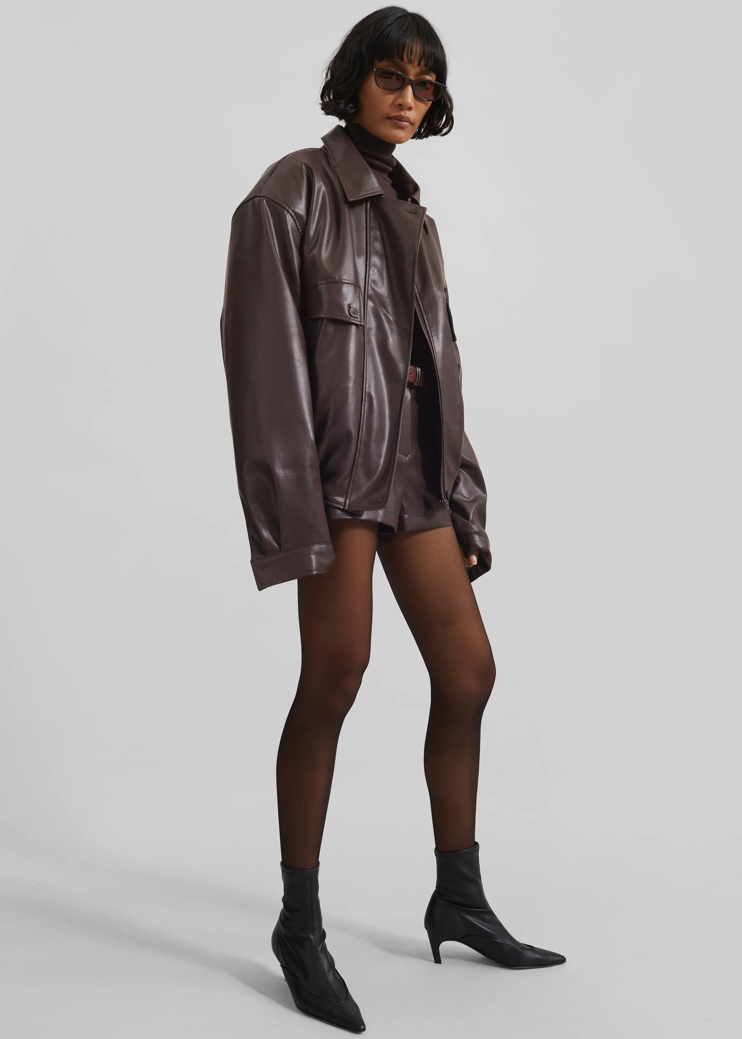 Belmont Faux Leather Jacket - Brown - Image 5