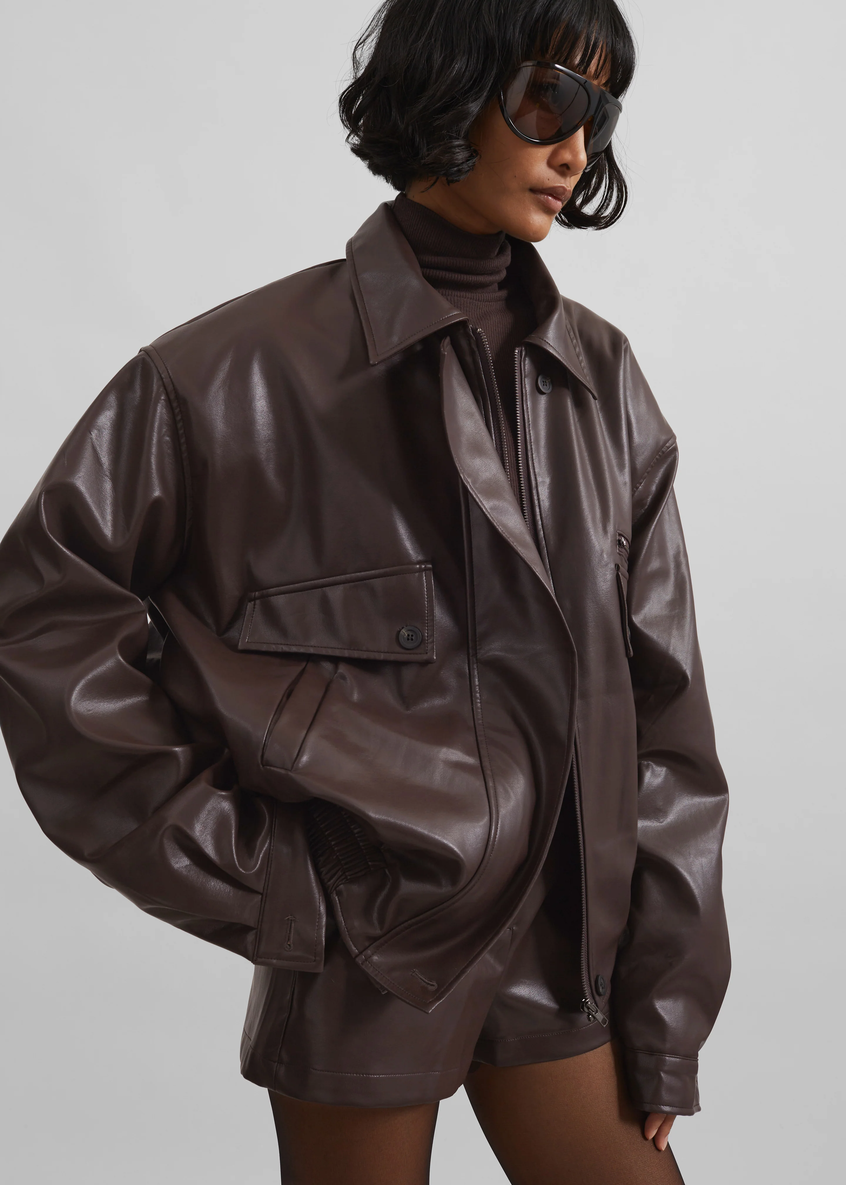 Belmont Faux Leather Jacket - Brown - Image 6