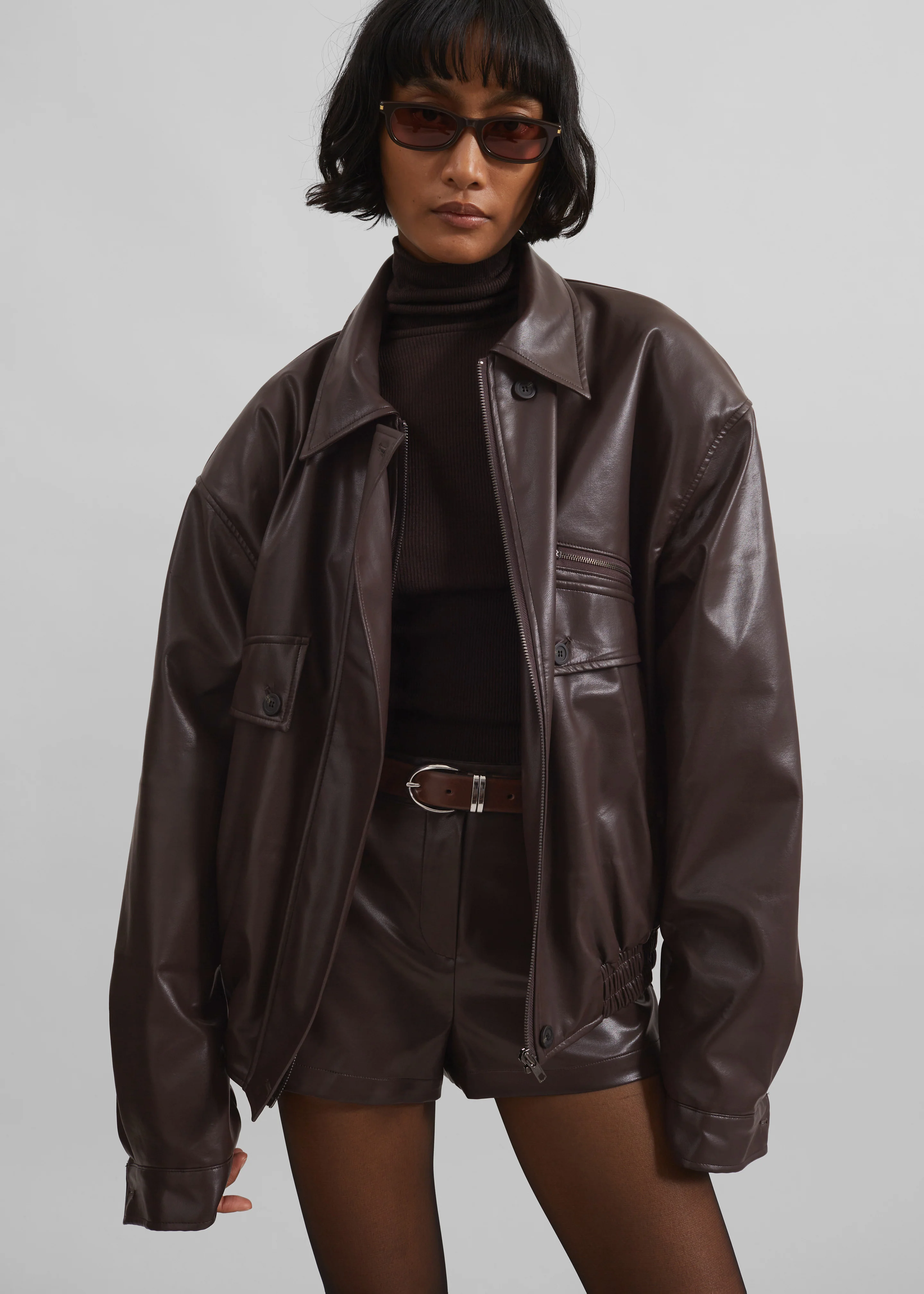 Belmont Faux Leather Jacket - Brown - Image 8