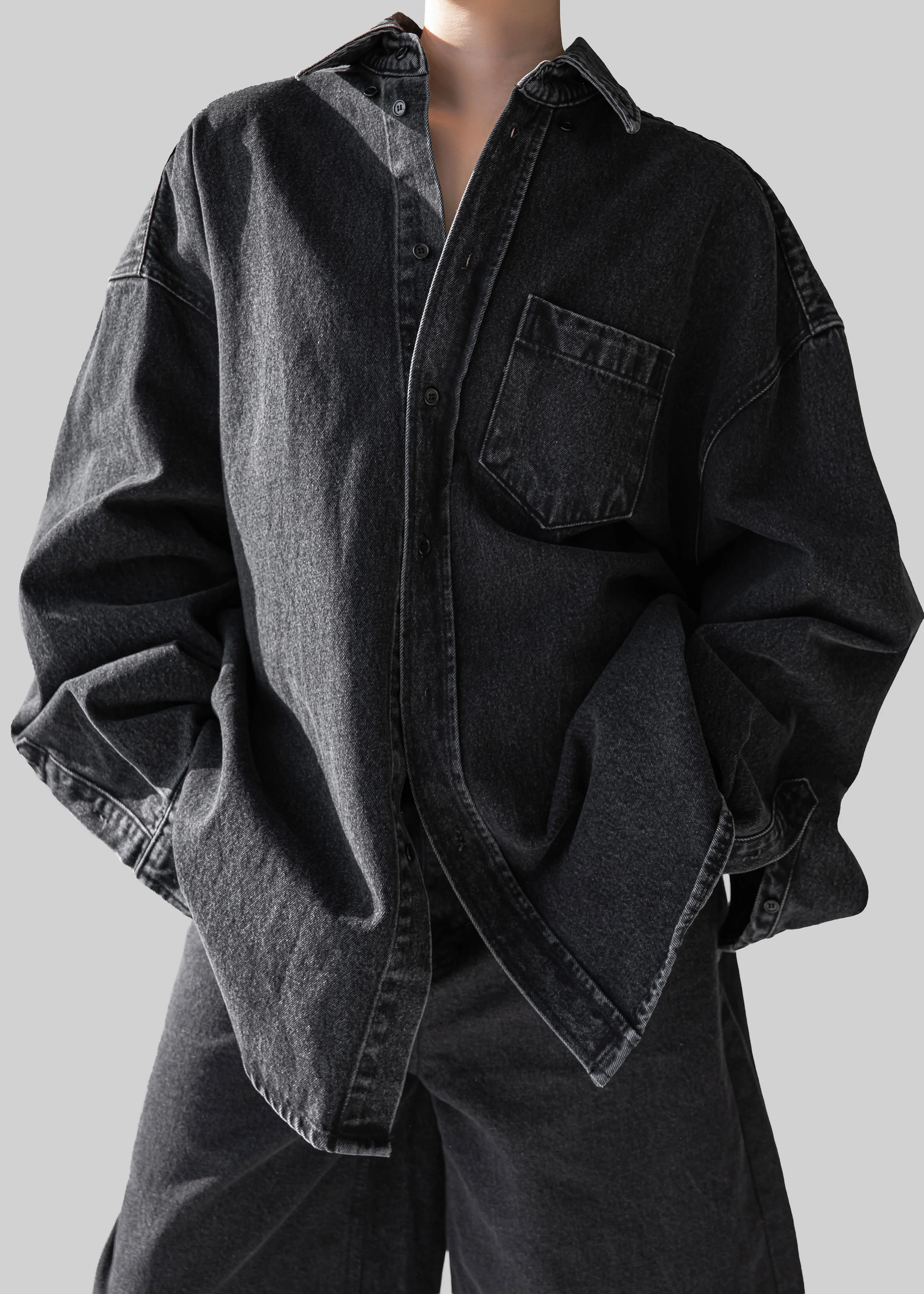 Belvis Oversized Denim Shirt - Black Wash - Image 2