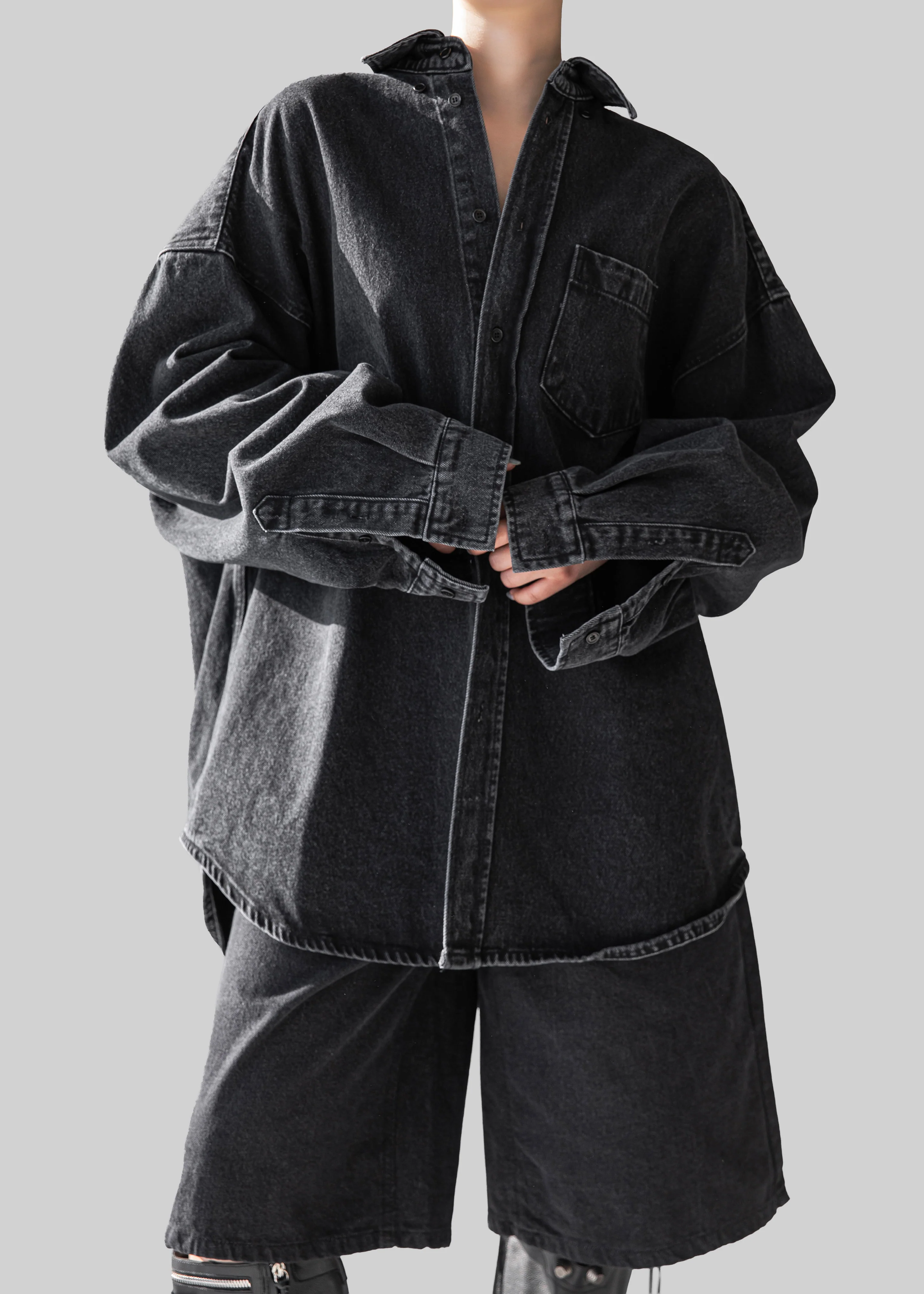 Belvis Oversized Denim Shirt - Black Wash - Image 3