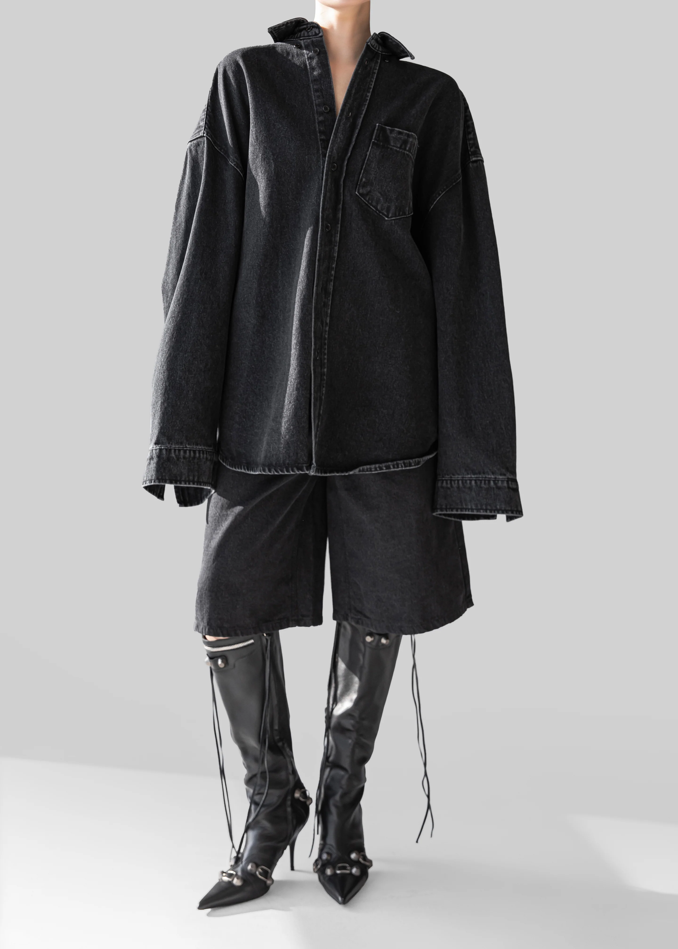 Belvis Oversized Denim Shirt - Black Wash - Image 4