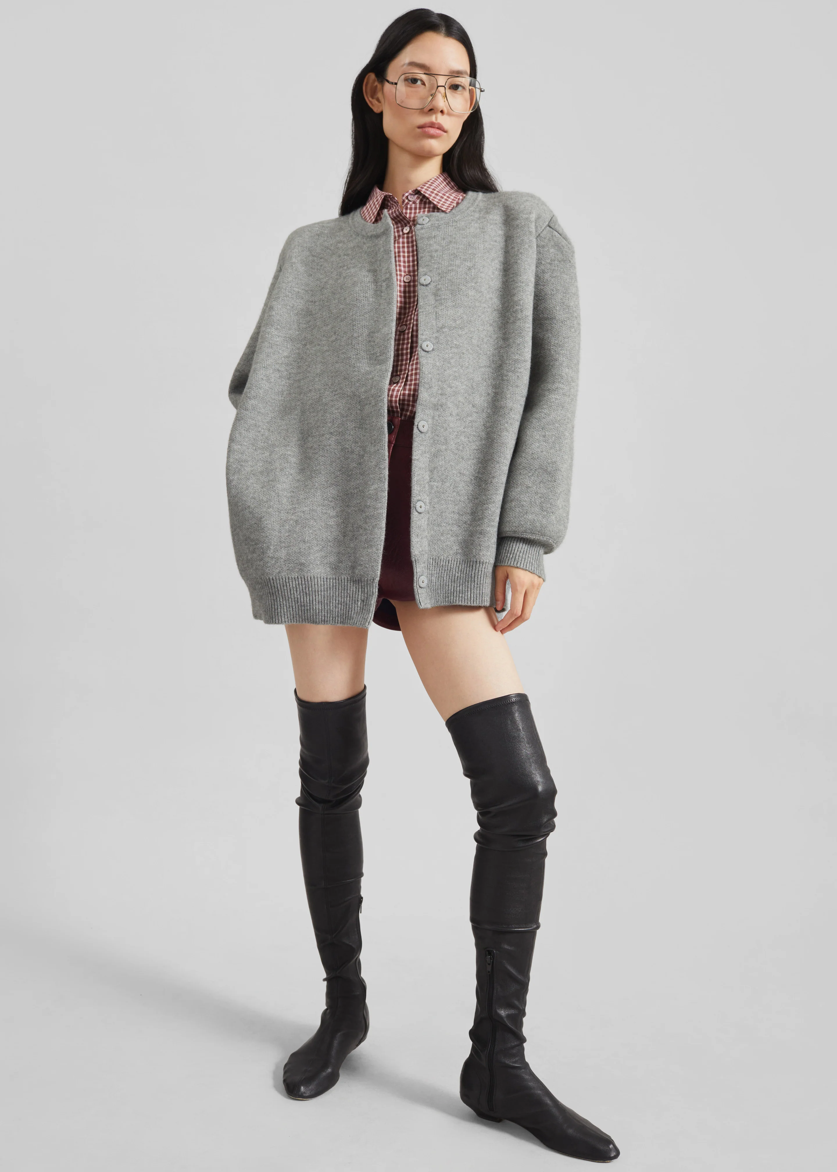 Bergen Padded Knit Cardigan - Grey - Image 3