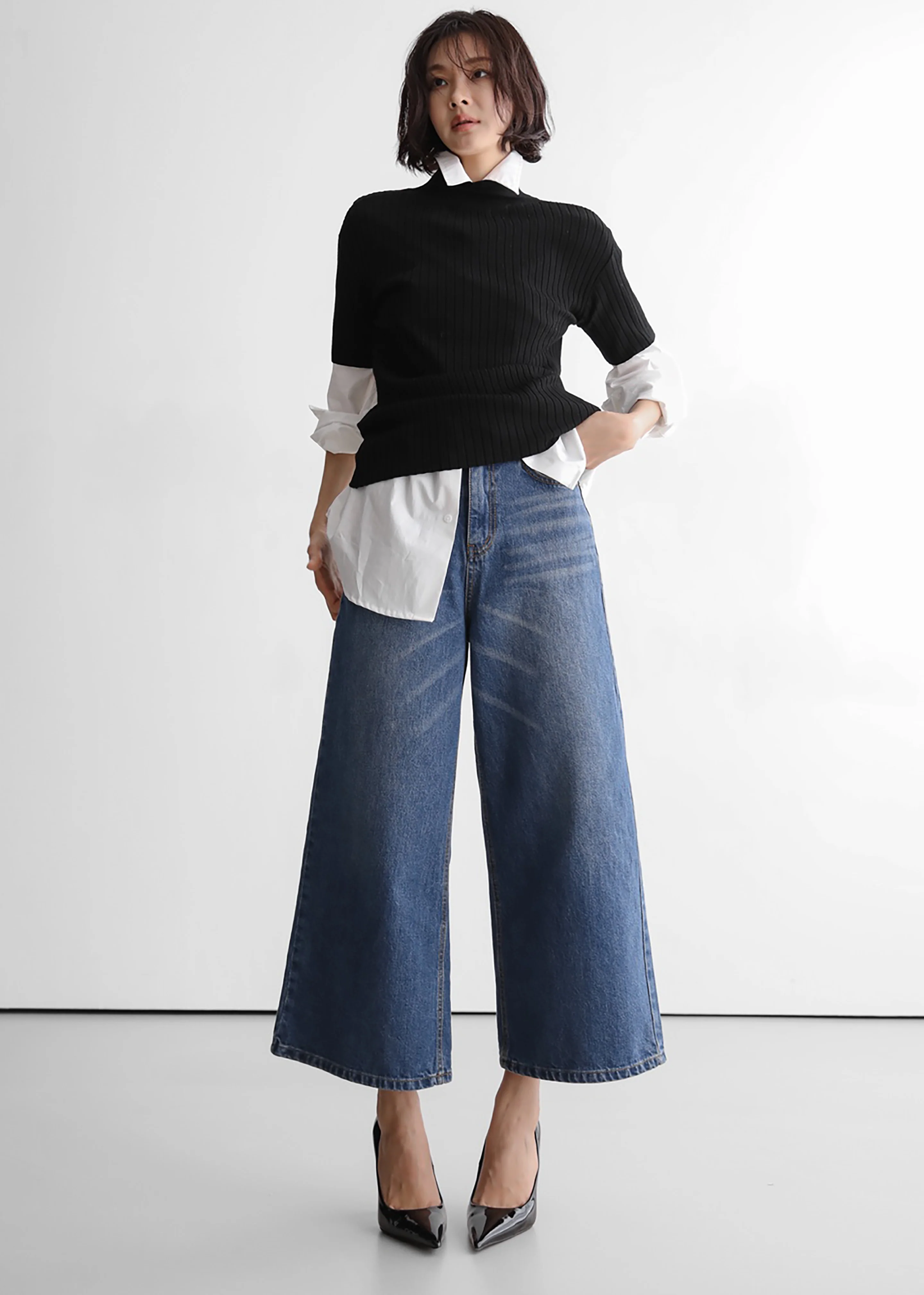 Besdon Denim Culottes - Medium Wash - Image 2