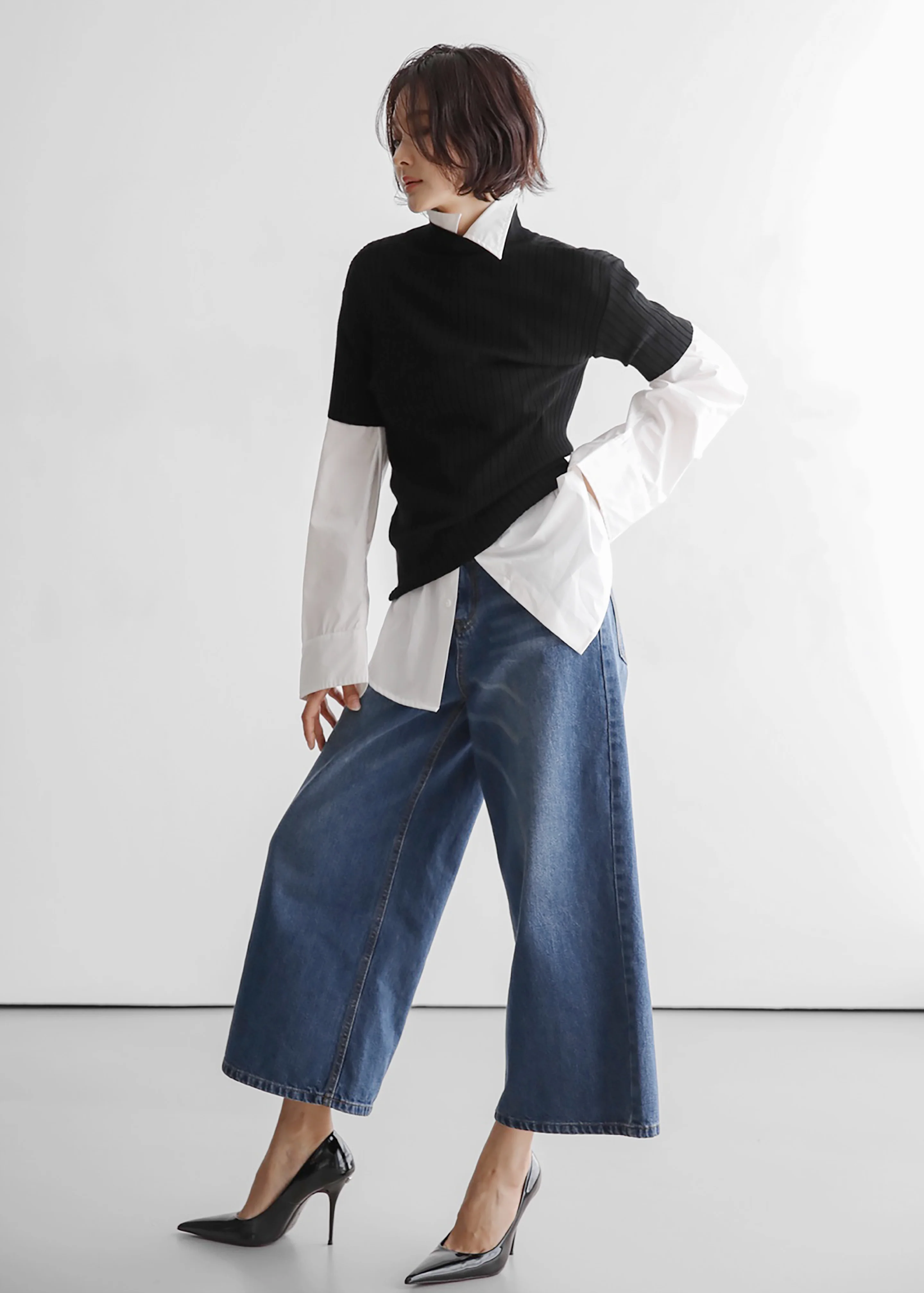 Besdon Denim Culottes - Medium Wash - Image 4