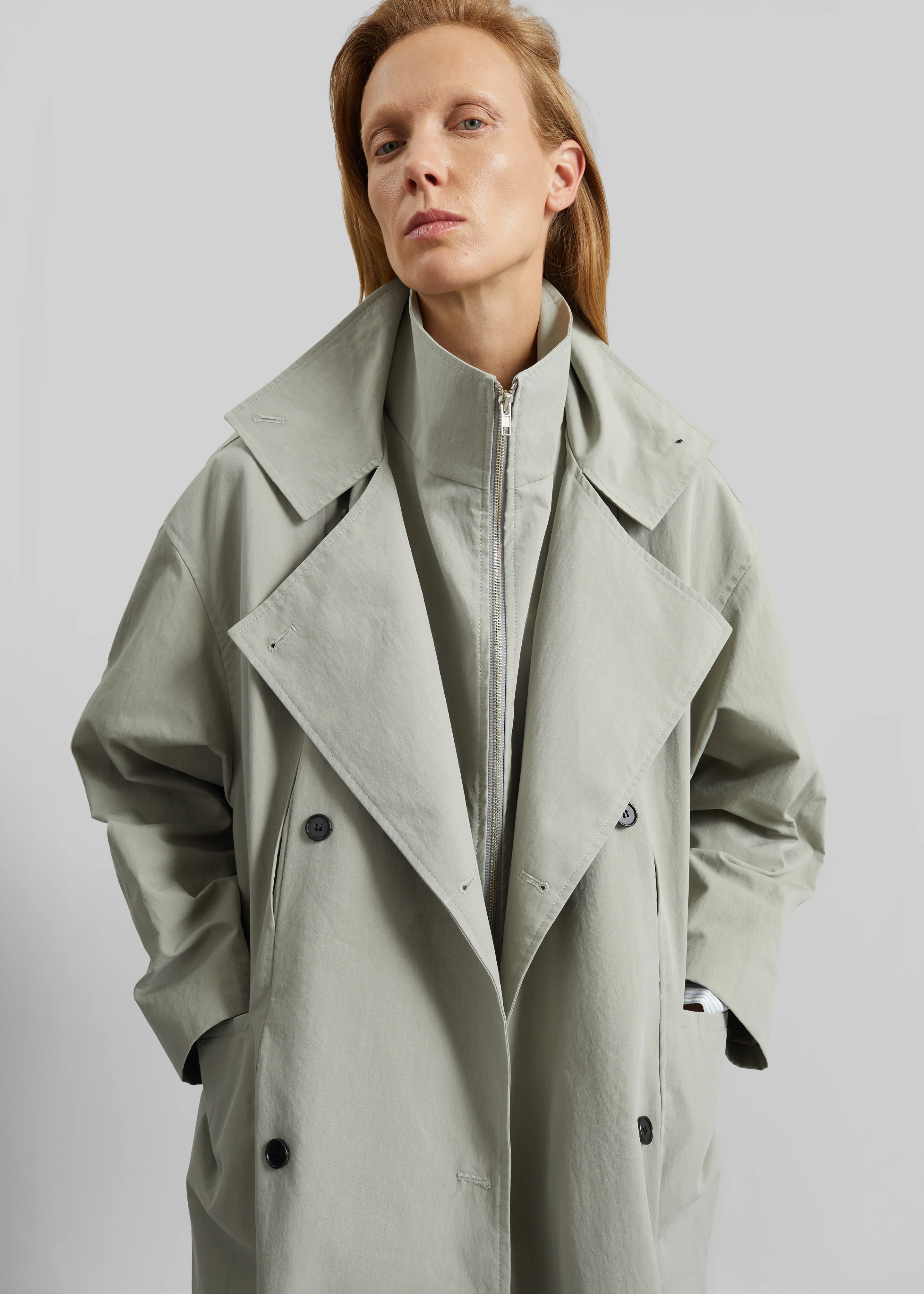Besme Layered Trench Coat - Sage - Image 2