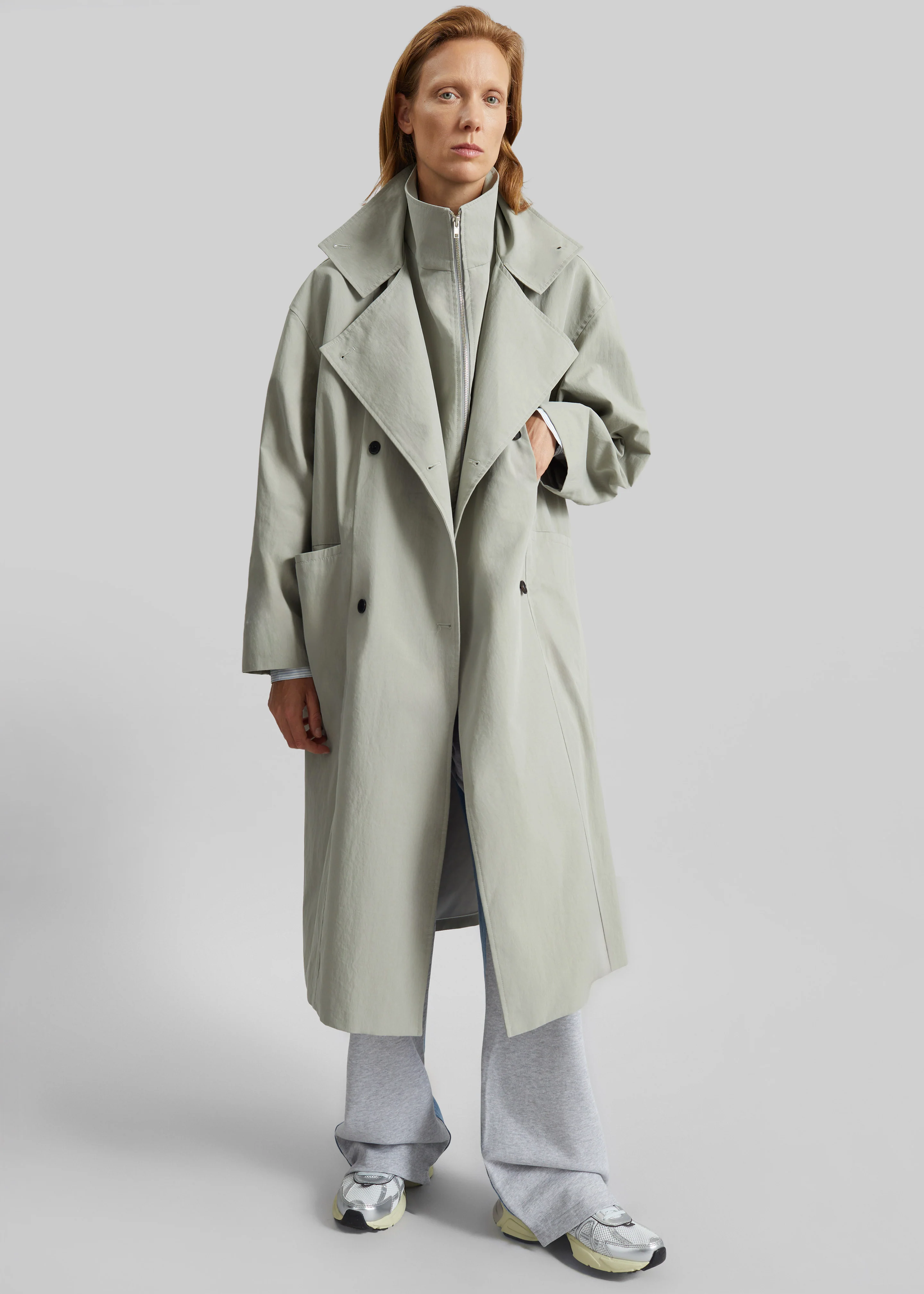 Besme Layered Trench Coat - Sage - Image 4