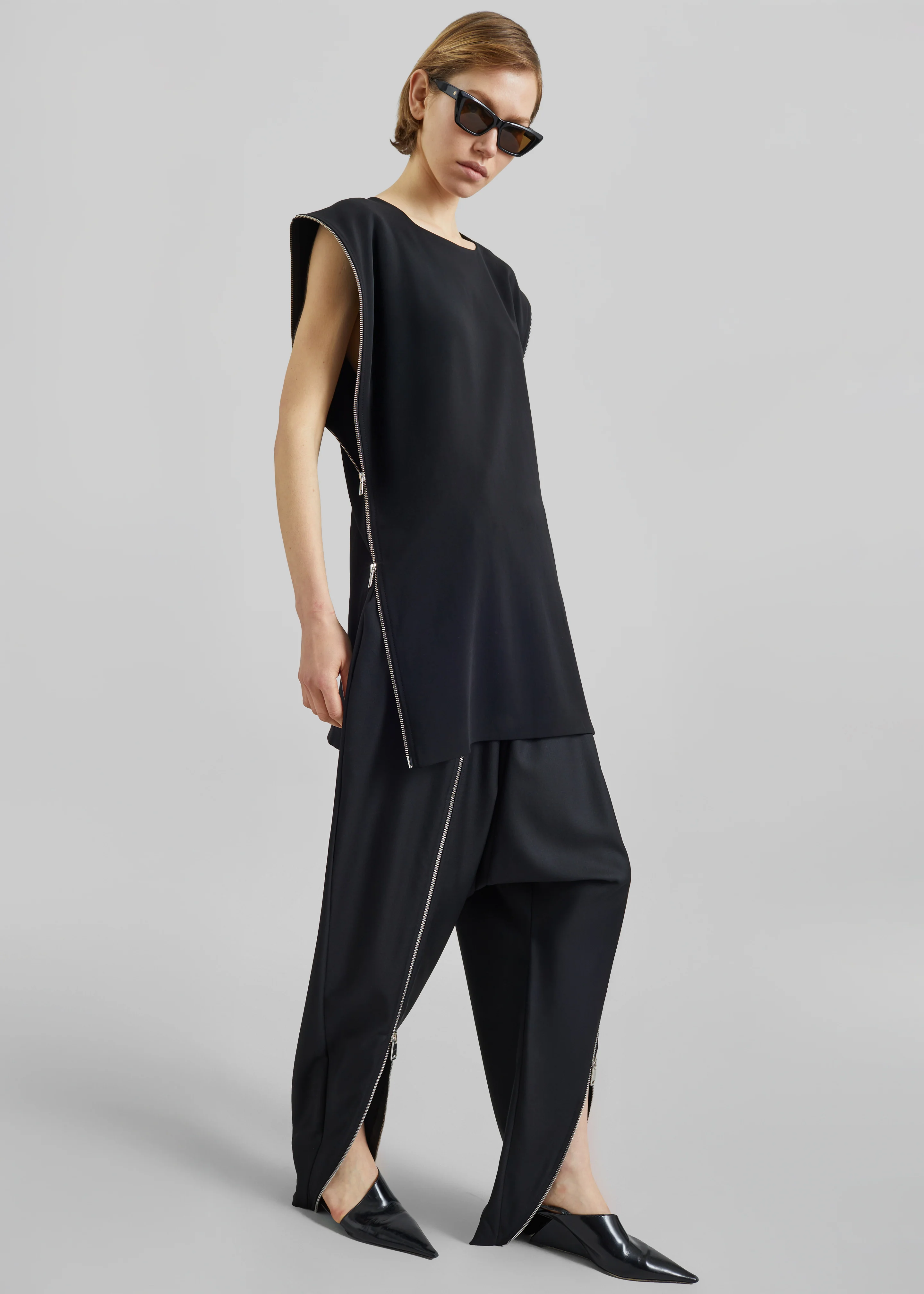 Bevza Zipper Tunic Top - Black - Image 2
