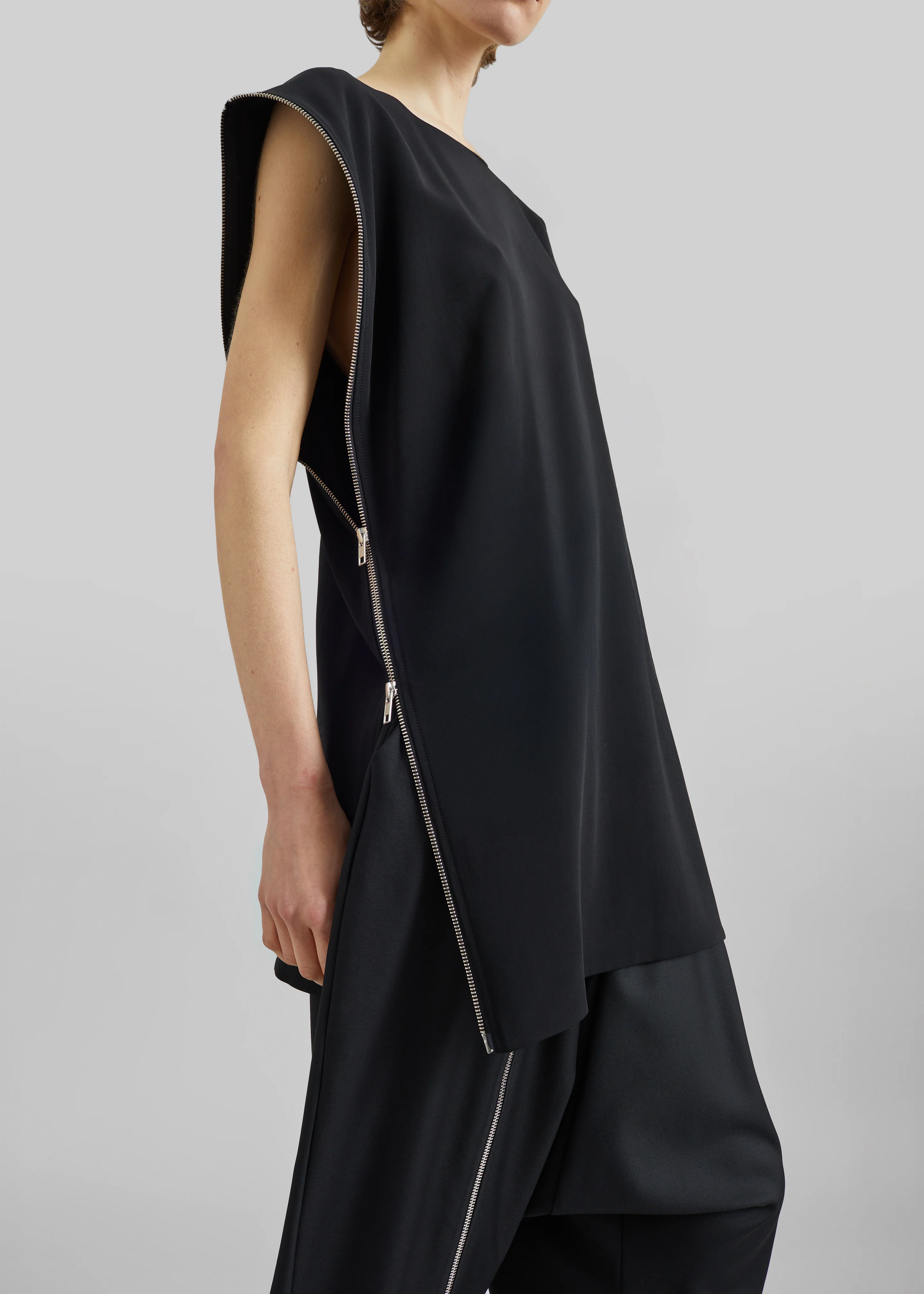 Bevza Zipper Tunic Top - Black - Image 3