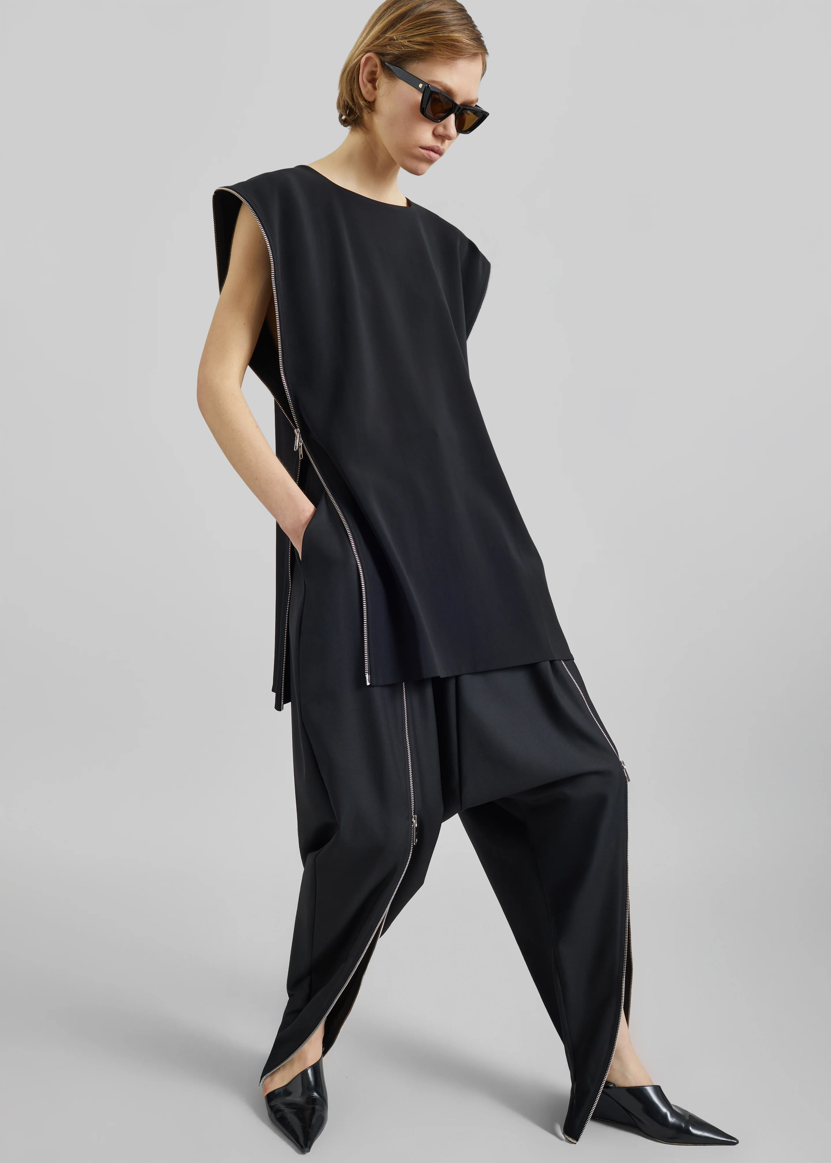 Bevza Zipper Tunic Top - Black - Image 4