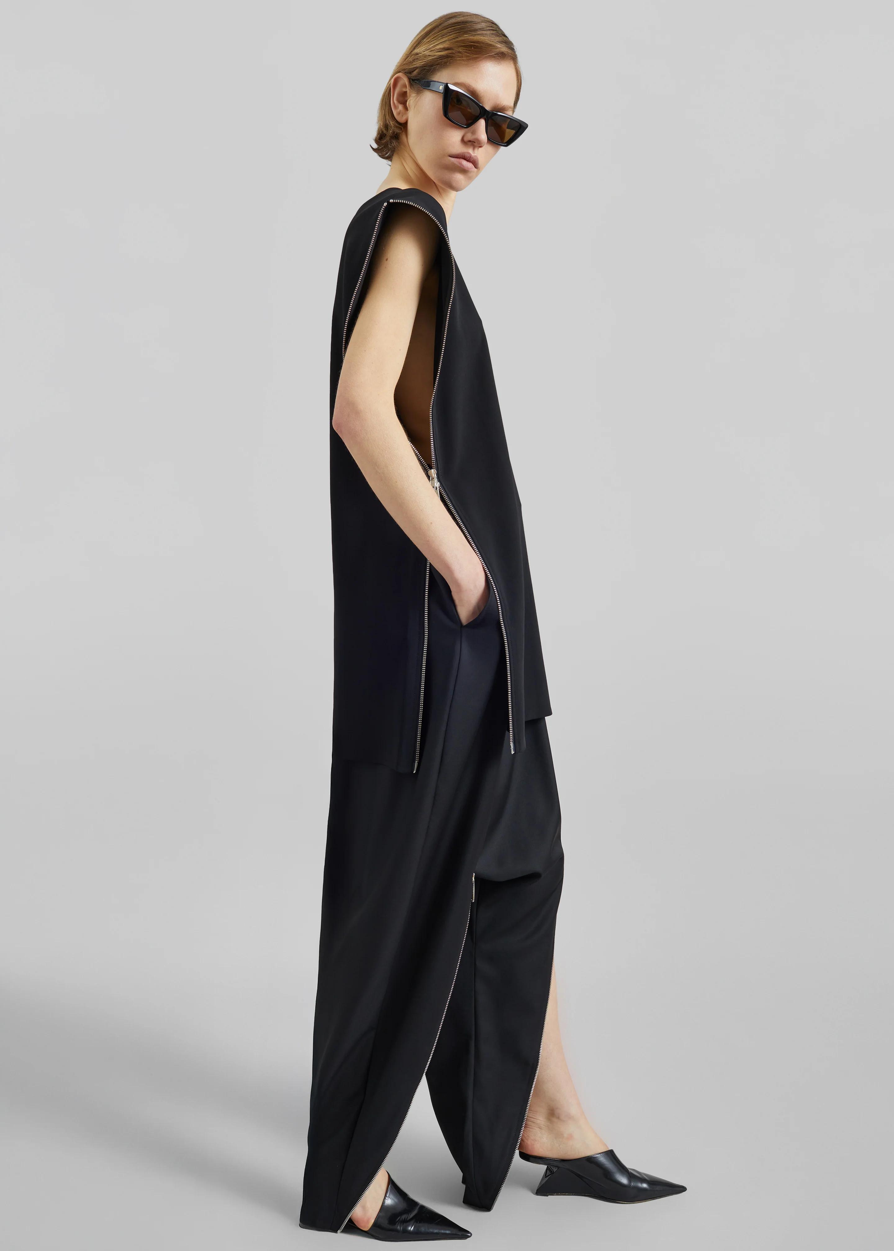 Bevza Zipper Tunic Top - Black - Image 6