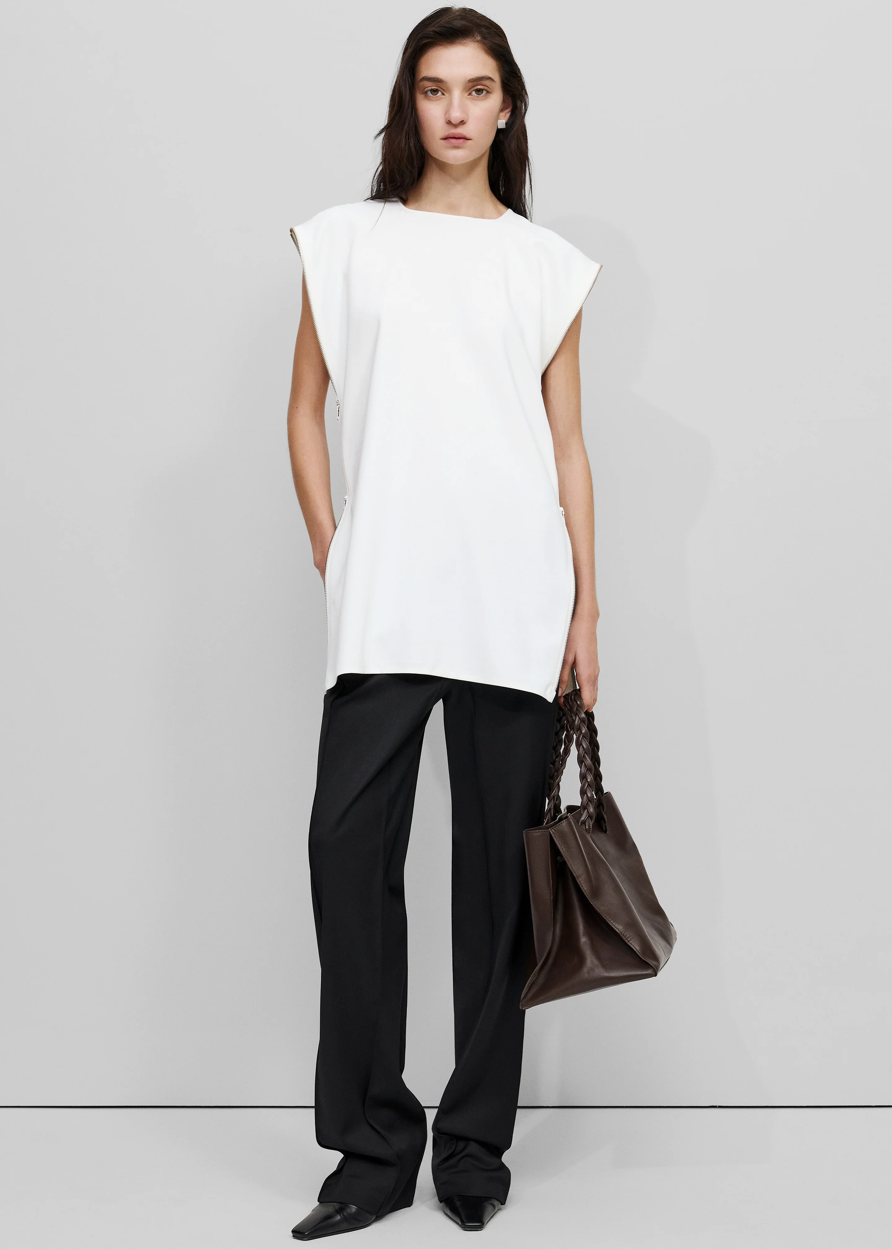 Bevza Zipper Tunic Top - White - Image 2