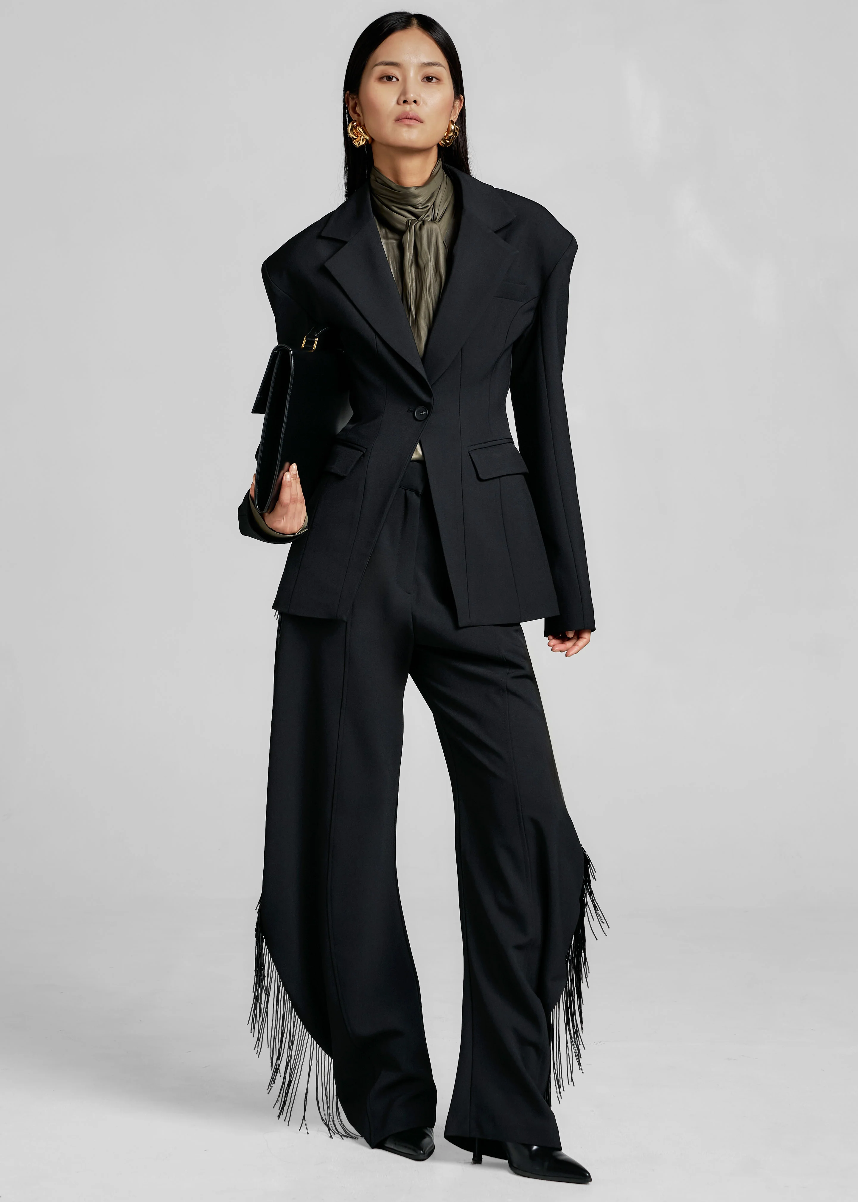 Bianca Fringed Barrel Leg Pants - Black - Image 2