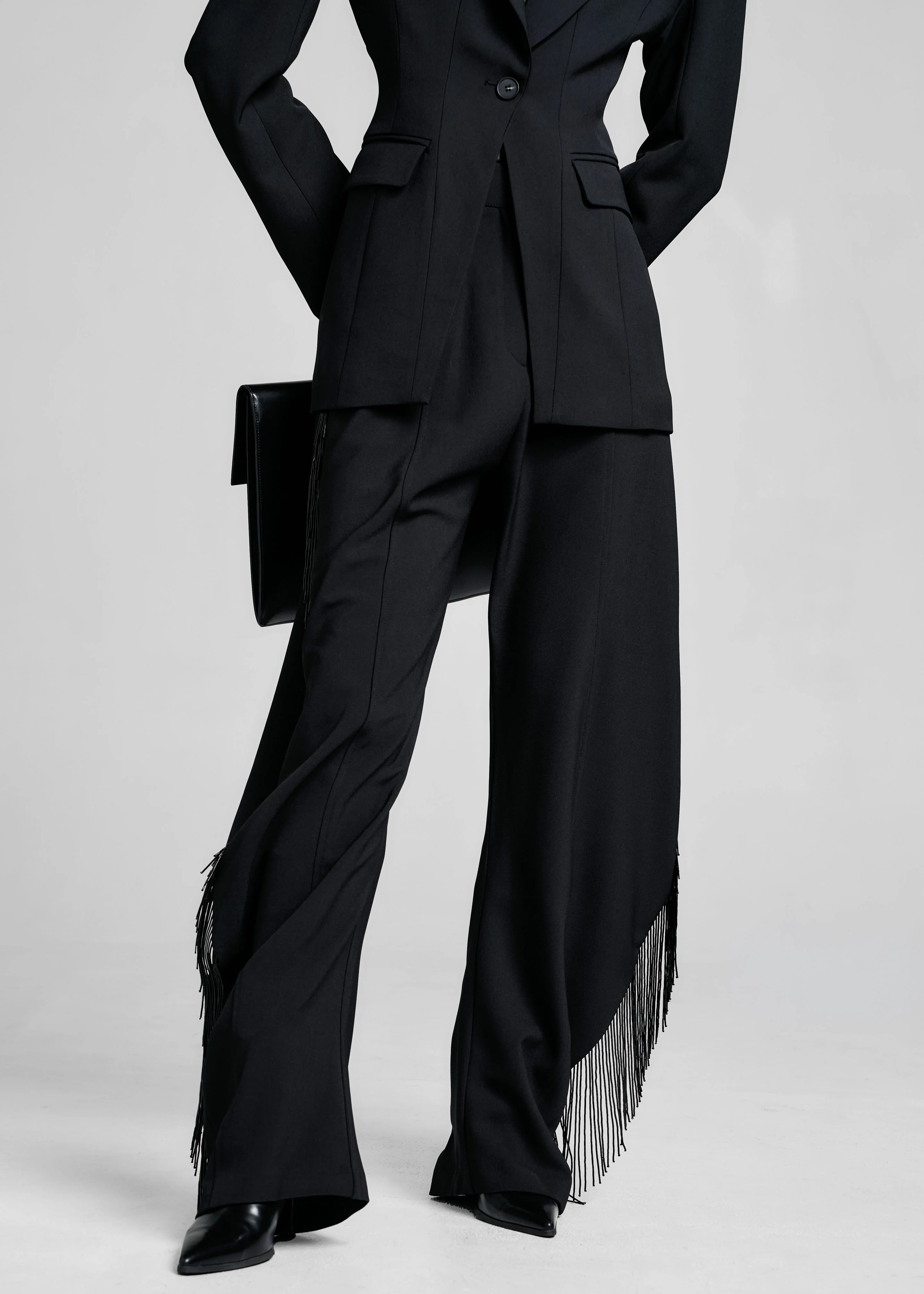 Bianca Fringed Barrel Leg Pants - Black - Image 3